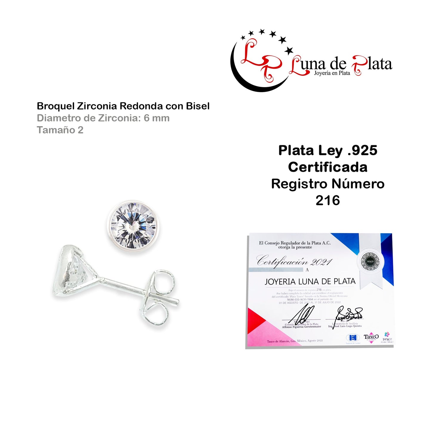 LPAP043 Aretes Broquel Zirconia Red C B 6 mm Tam 2 Plata .925 Taxco 1441622750