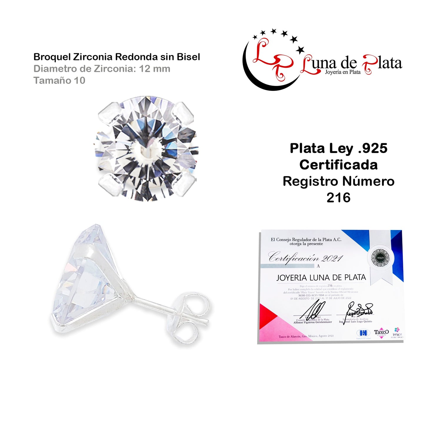 LPAP041 Aretes Broquel Zirconia Red S B 12 mm Tam 10 Plata .925 Taxco 1440258367