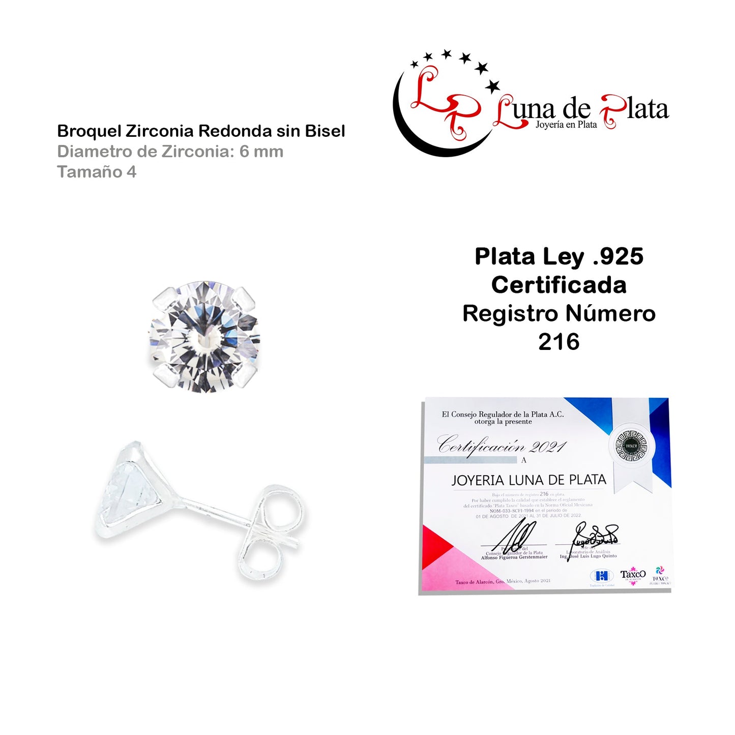 LPAP035 Aretes Broquel Zirconia Red S B 6 mm Tam 4 Plata .925 Taxco 1440134845