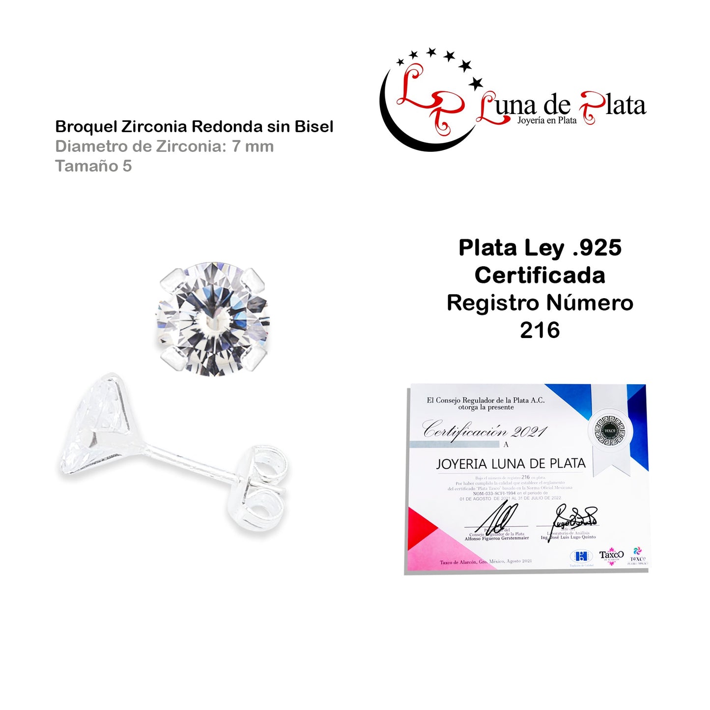 LPAP036 Aretes Broquel Zirconia Red S B 7 mm Tam 5 Plata .925 Taxco 1440225743