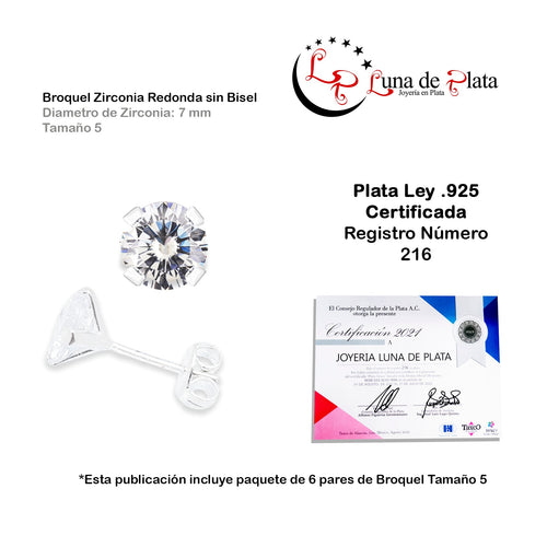 LPAPP005 Aretes Broquel Zirc Pack 6 Pzas Mayoreo Tam 5 7 mm Plata .925 1442191365