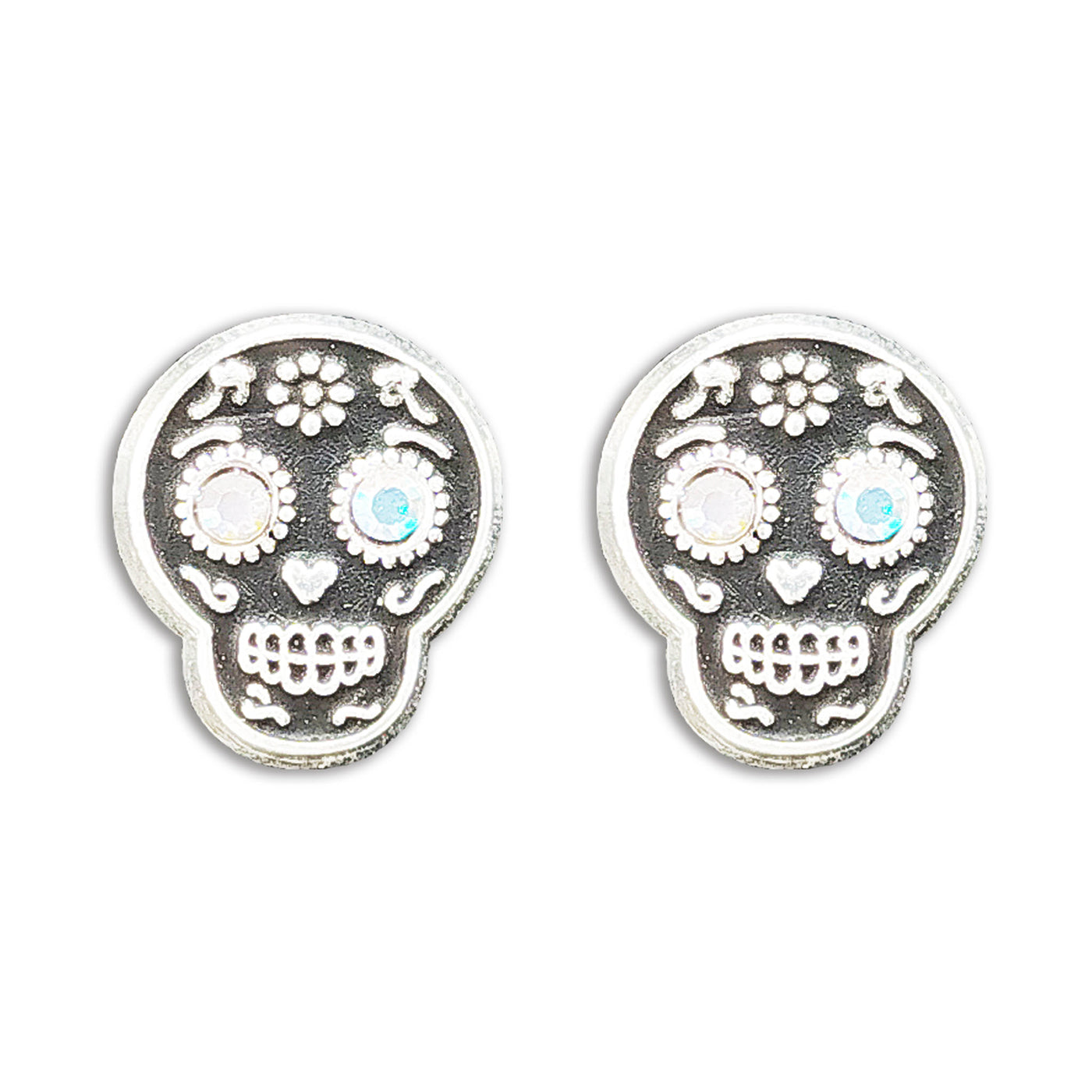 LPBR003 Aretes Broquel Calavera Zirconia Bisel En Plata .925 Taxco MLM826281404