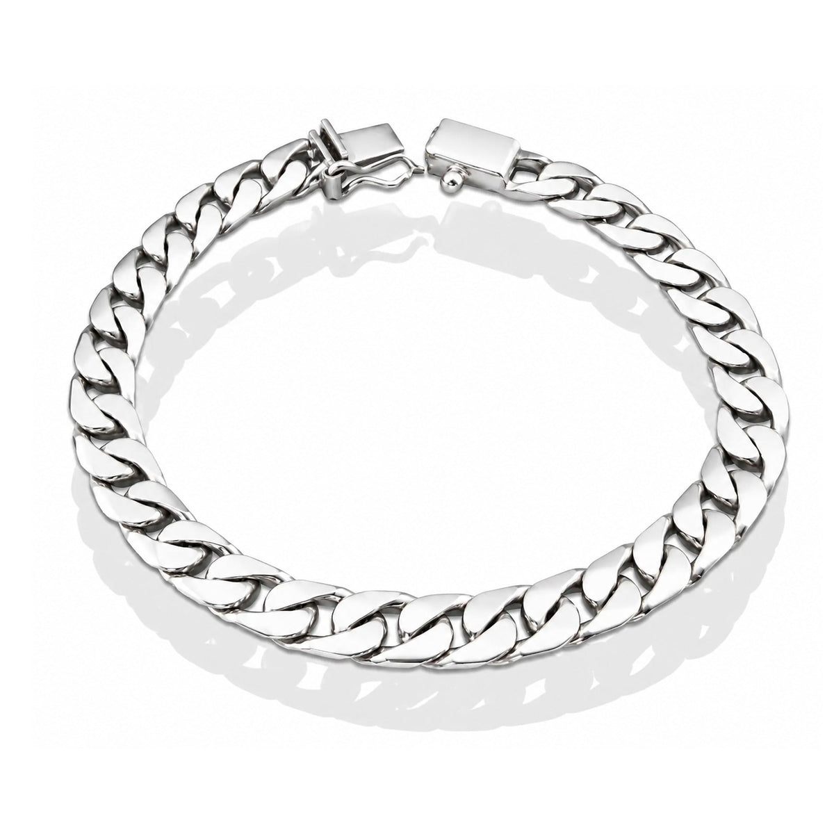 LPPC020-23 Pulsera Mod Cubana 7 mm x 23 cm en Plata Ley .925