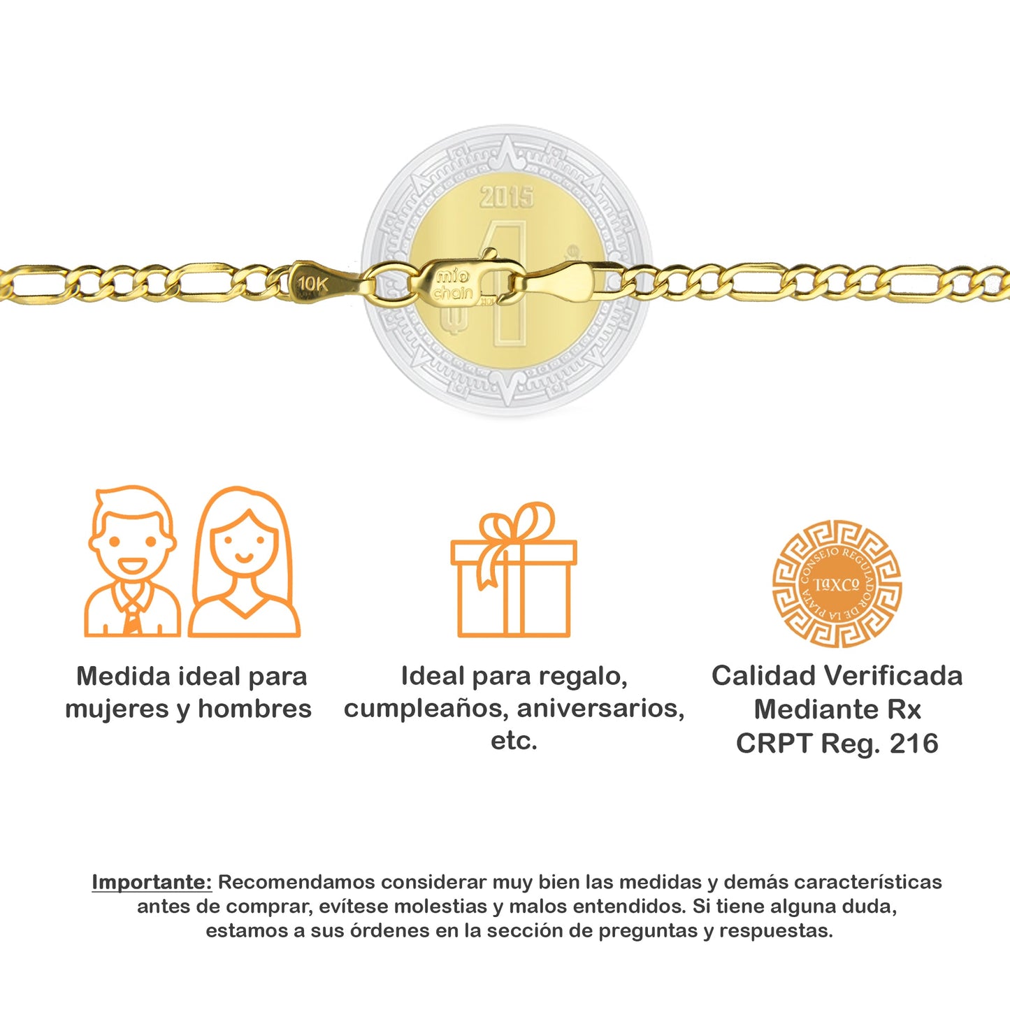 MR10CU003-50 Cadena Oro Sólido 10K EMF10 Modelo Figaro 3*1 3 mm x 50 cm