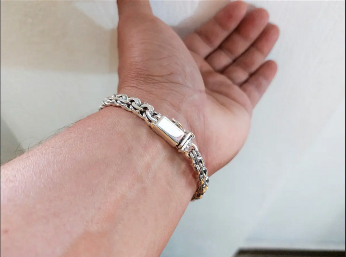 LPPC116-20P Pulsera Personalizada Tejido Chino 8.2 mm x 20 cm en Plata Ley .925