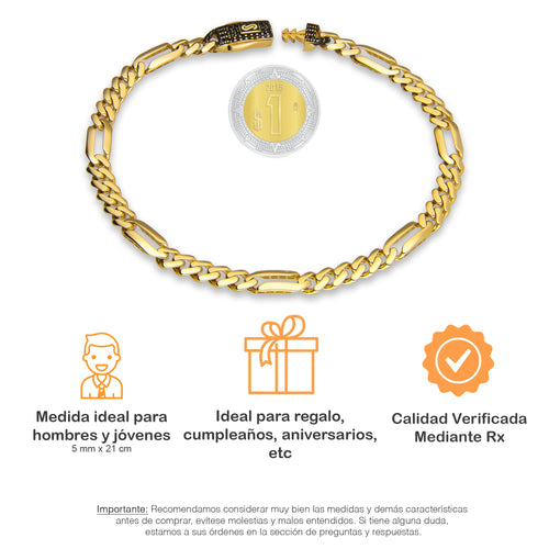 DG14PC002 Pulsera Para Caballero Oro Sólido 14K Mónaco Chain Mod Fígaro Lisa 5 mm x 21 cm