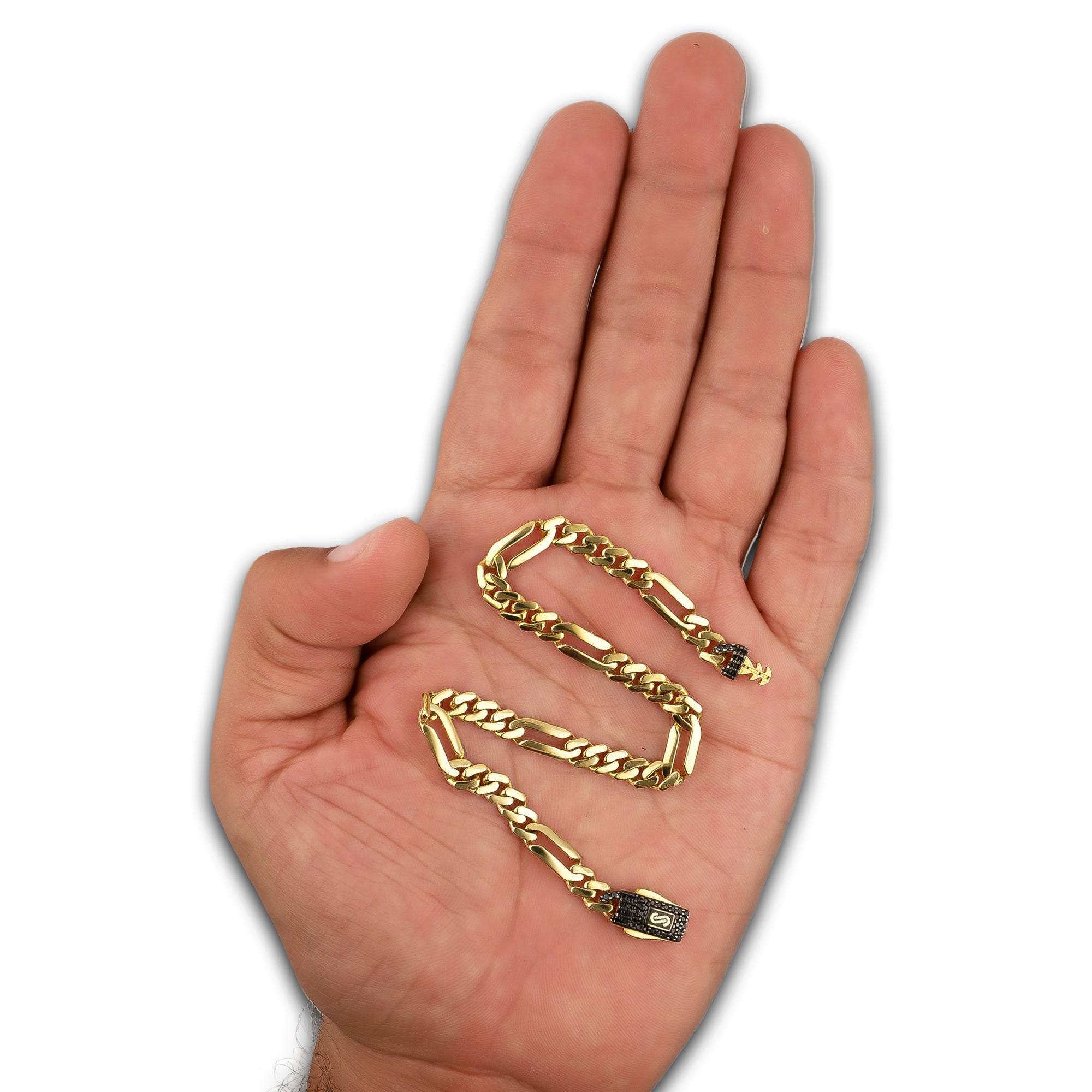 DG14PC002 Pulsera Para Caballero Oro Sólido 14K Mónaco Chain Mod Fígaro Lisa 5 mm x 21 cm
