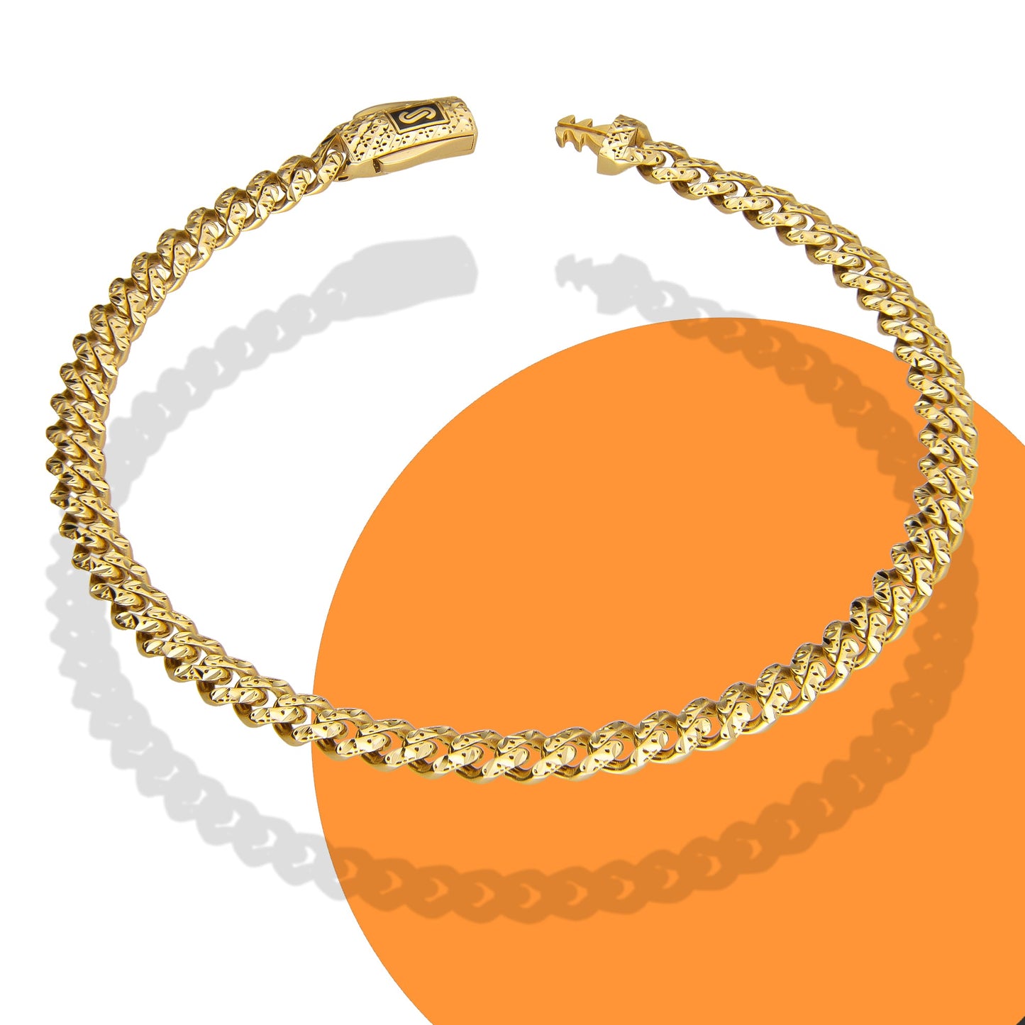 DG14PC003 Pulsera Para Caballero Oro Sólido 14K Mónaco Chain Mod 1x0 Diamantada 5 mm x 21 cm