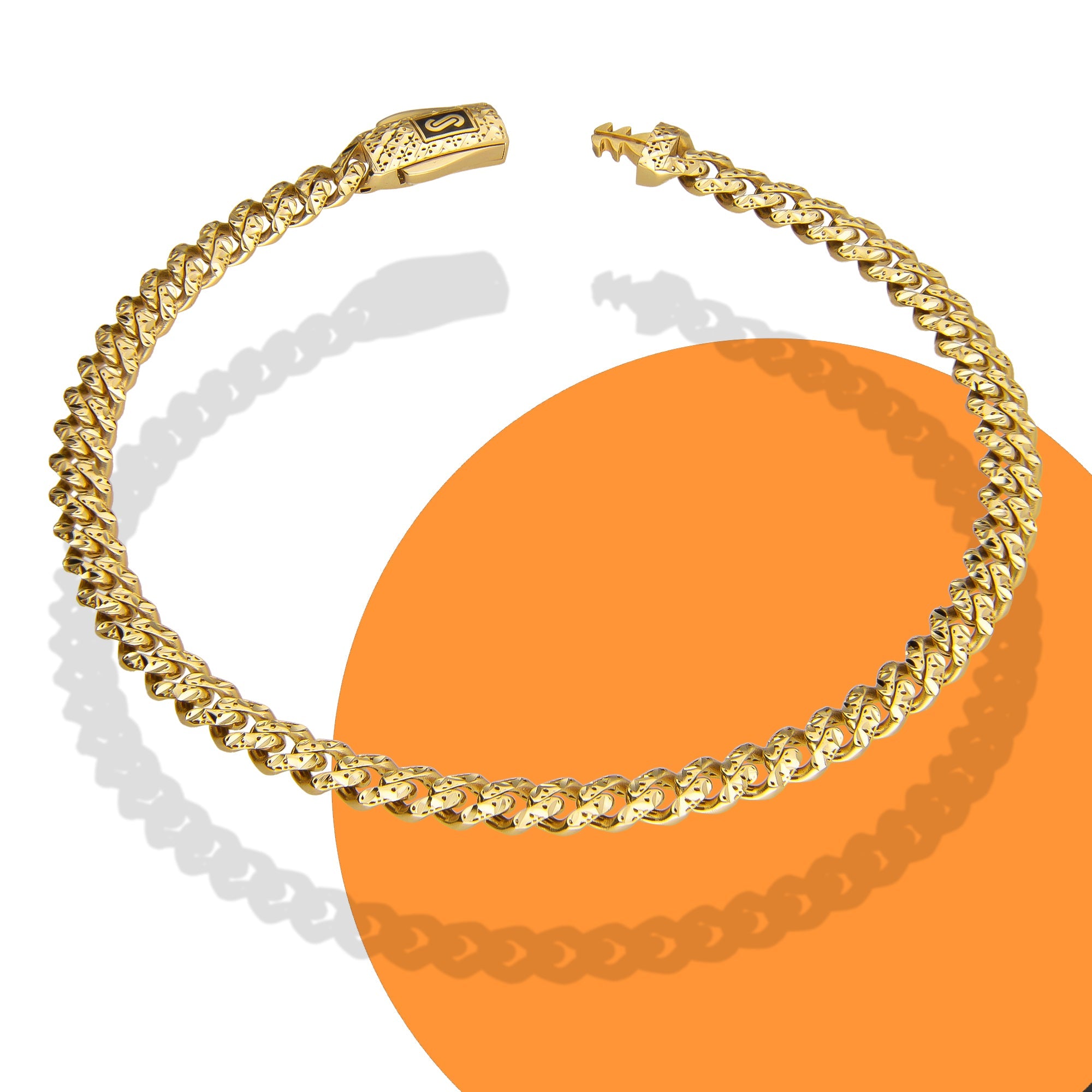 DG14PC003 Pulsera Para Caballero Oro Sólido 14K Mónaco Chain Mod 1x0 Diamantada 5 mm x 21 cm