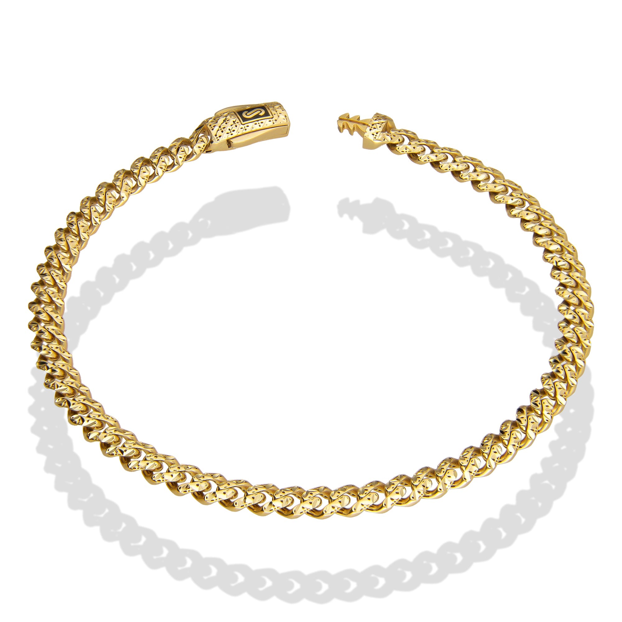 DG14PC003 Pulsera Para Caballero Oro Sólido 14K Mónaco Chain Mod 1x0 Diamantada 5 mm x 21 cm