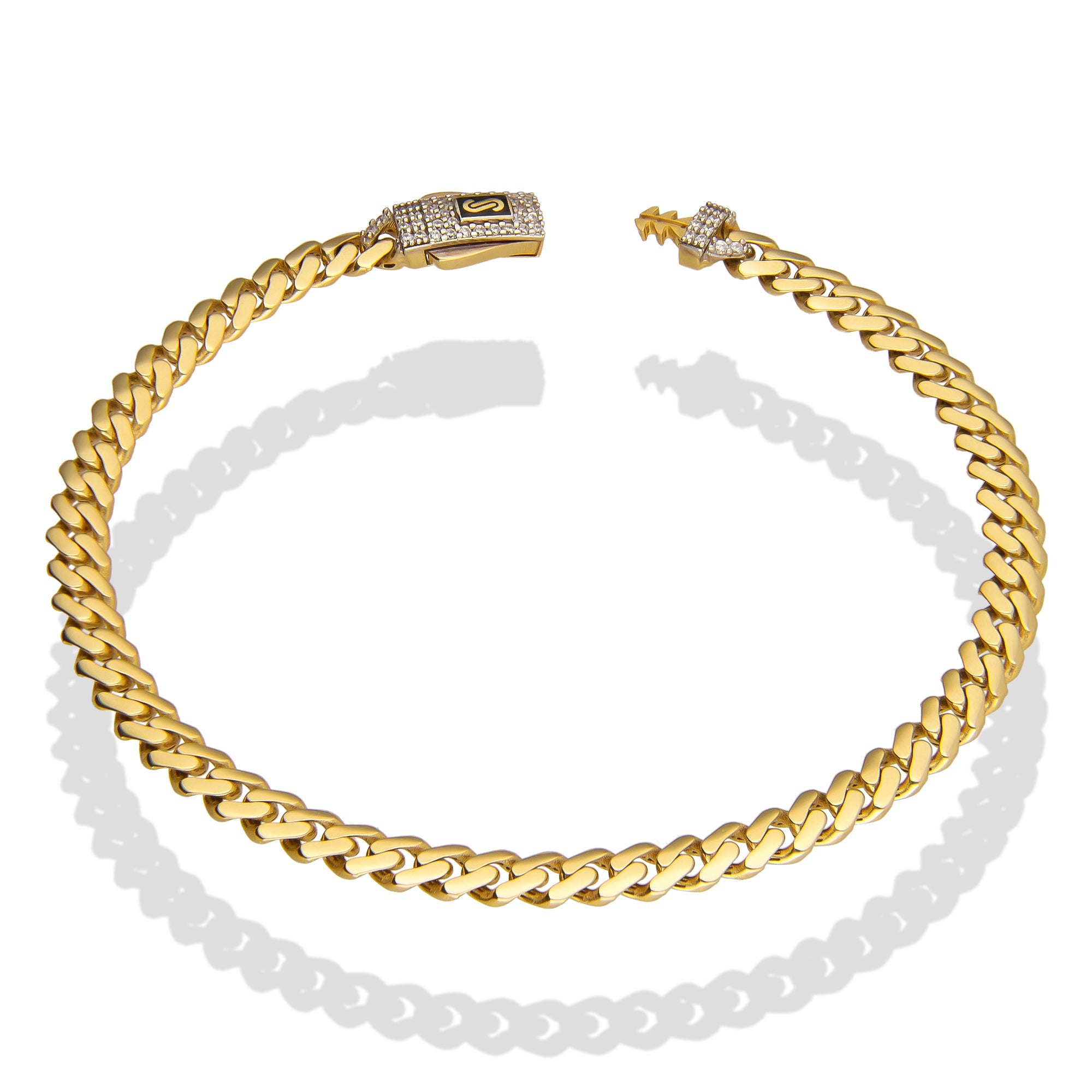 DG14PC004 Pulsera Para Caballero Oro Sólido 14K Mónaco Chain Mod 1x0 Lisa Broche Zirc 5 mm x 21 cm