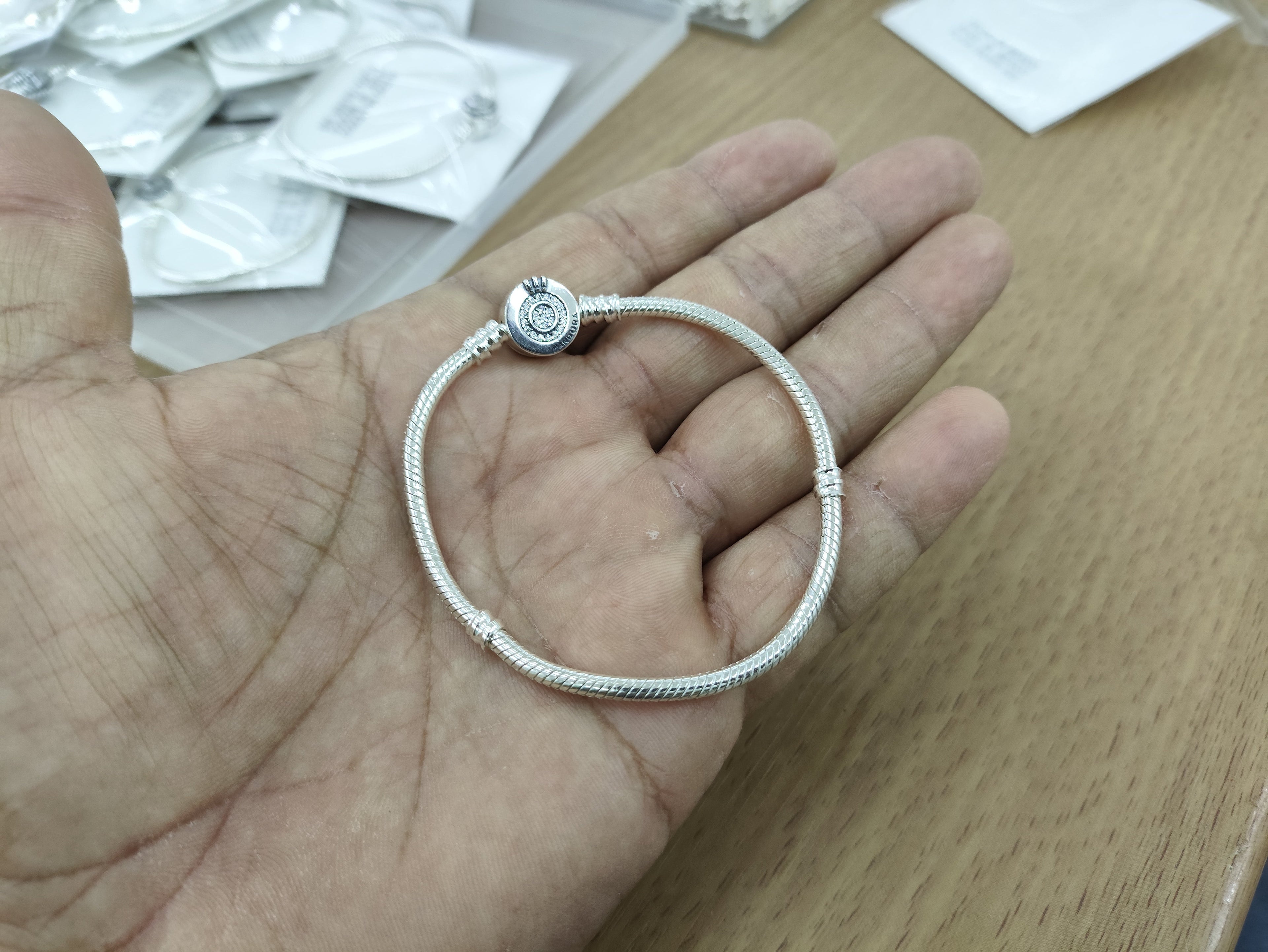 TMPPD001-19 Pulsera Dama Pand Círculo 3 Líneas 19 cm en Plata Fina .925