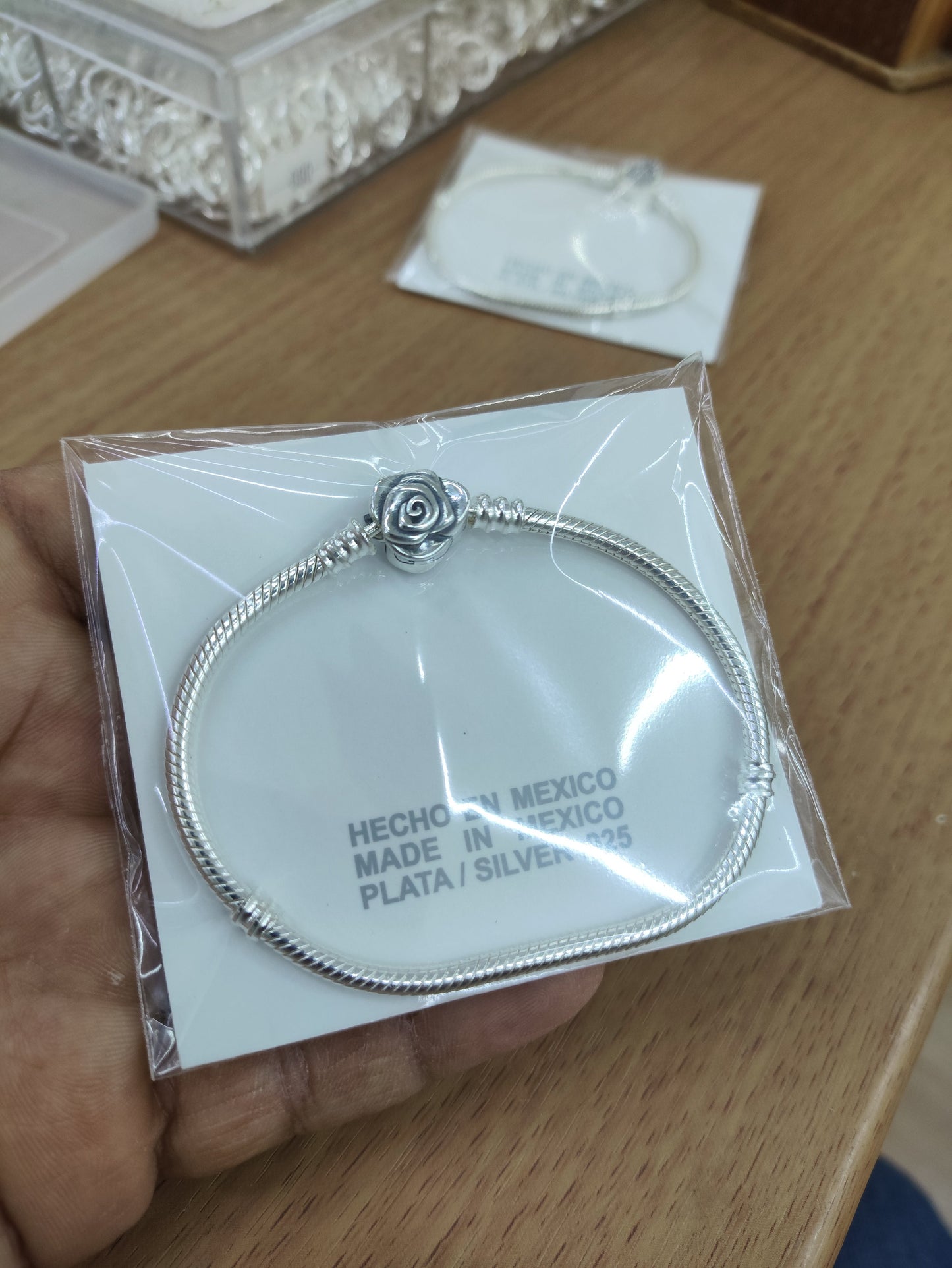 TMPPD002-17 Pulsera Dama Pand Broche Rose 17 cm en Plata Fina .925