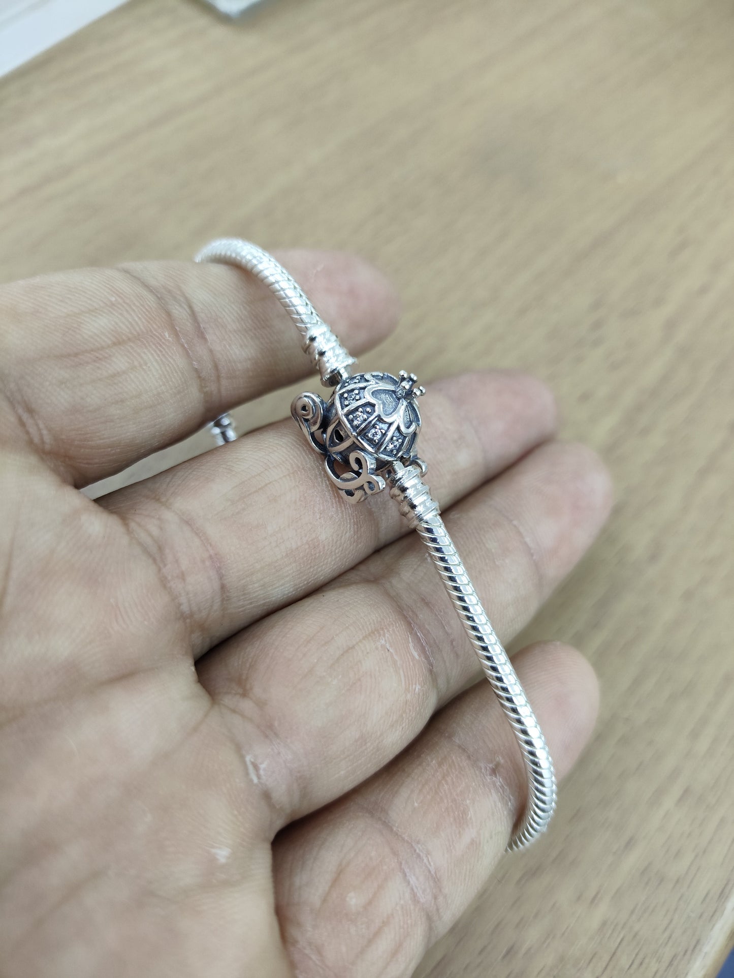 TMPPD003-18 Pulsera Dama Pand Carruaje Cenicienta 18 cm en Plata Fina .925