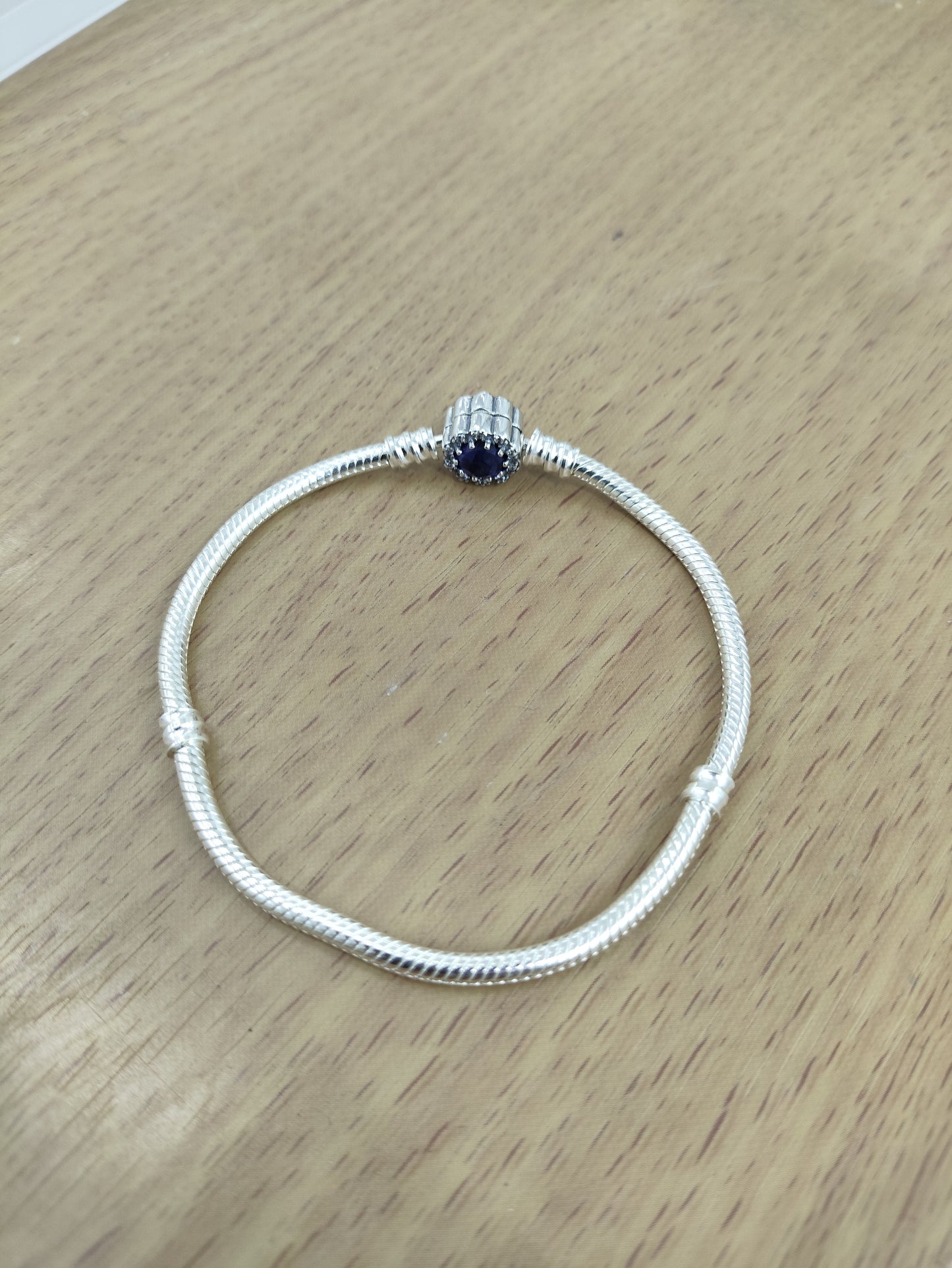 TMPPD004-19 Pulsera Dama Pand Círculo Zirconia Centro Azul 19 cm en Plata Fina .925