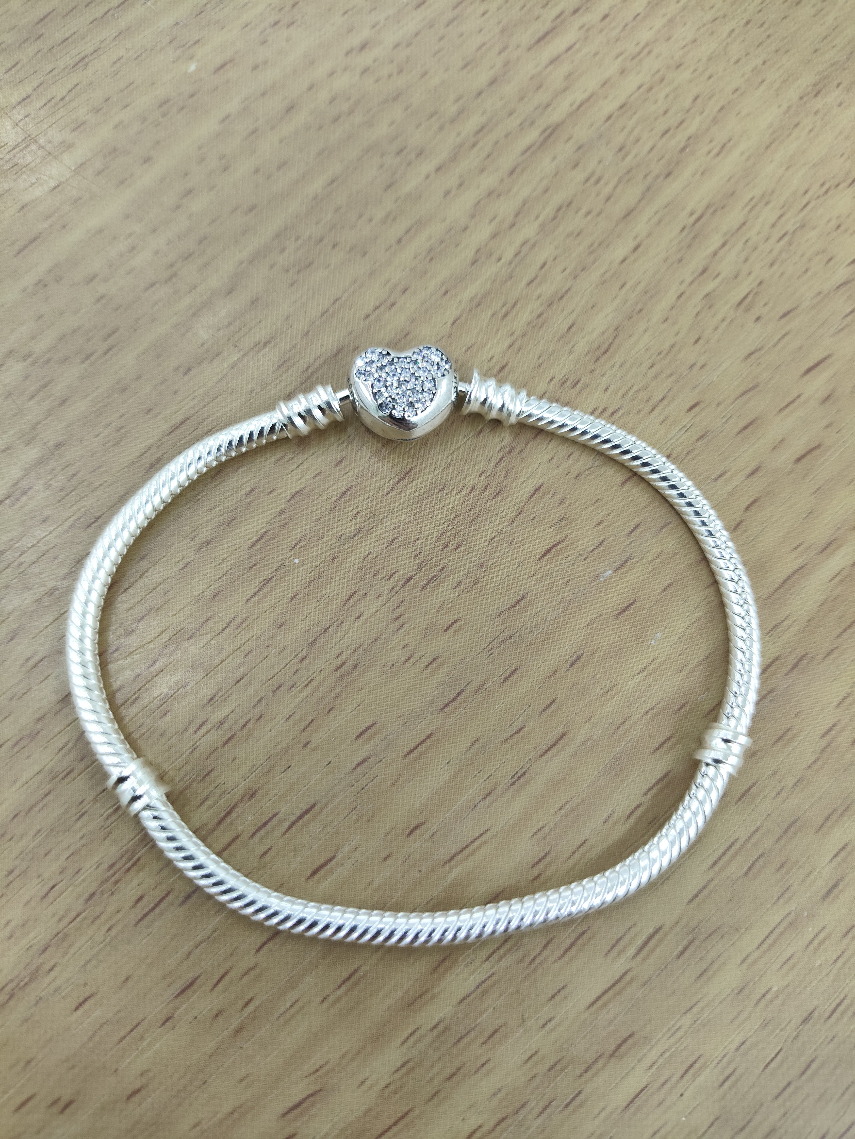 TMPPD006-18 Pulsera Dama Pand Corazón Mickey con Zirconias 18 cm en Plata Fina .925