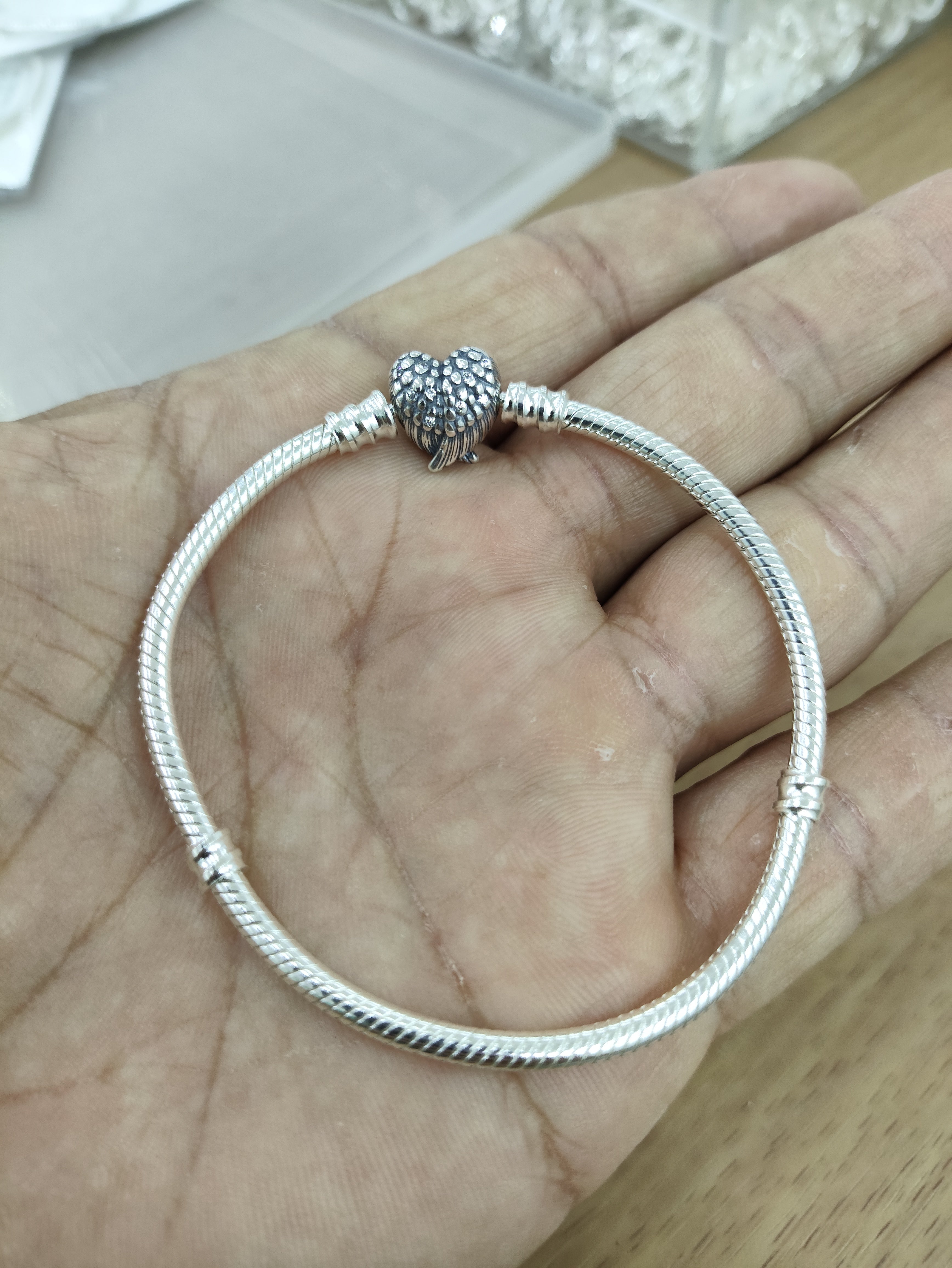 TMPPD009-18 Pulsera Dama Pand Corazón con Alas 18 cm en Plata Fina .925