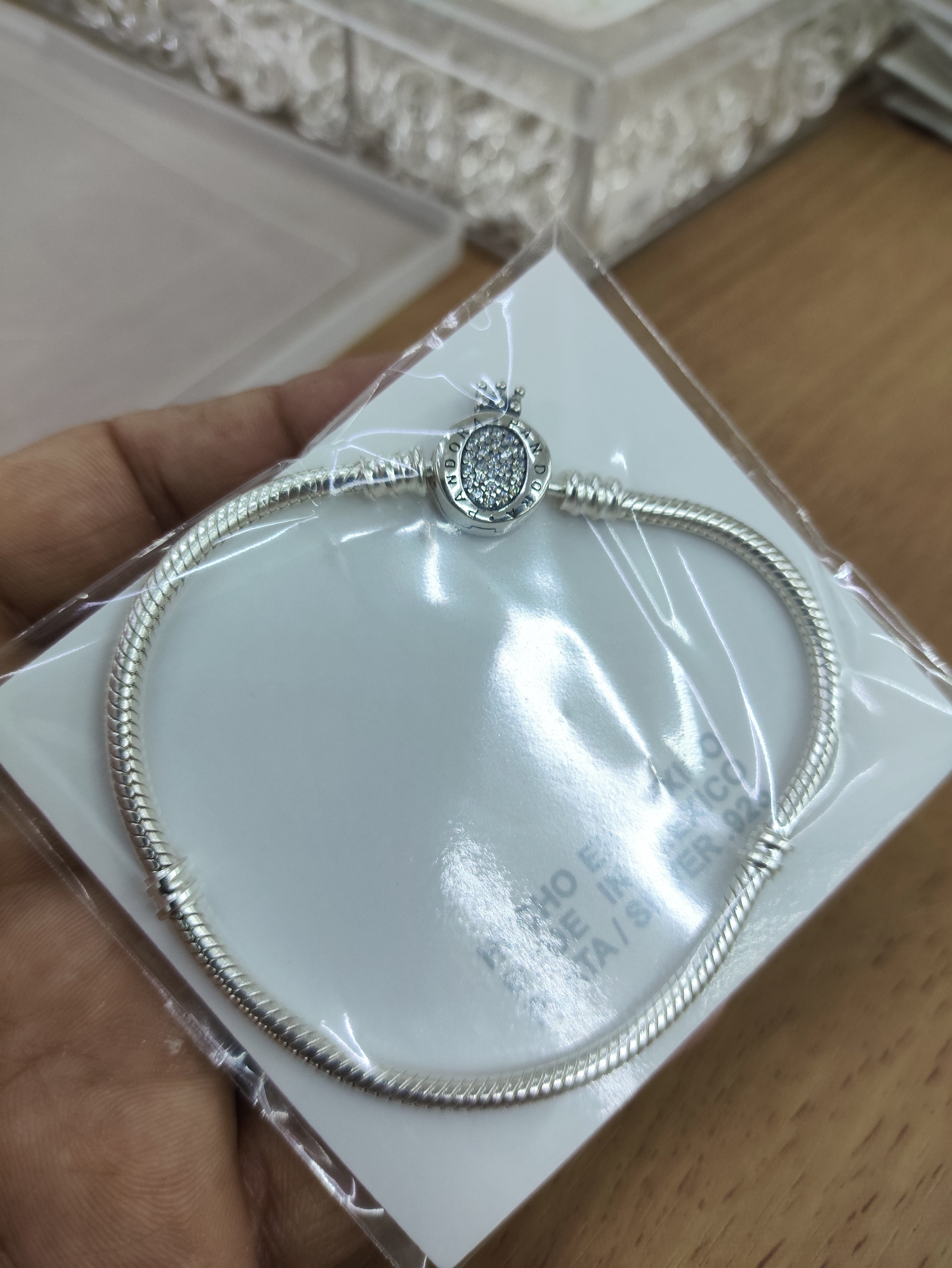 TMPPD012-18 Pulsera Dama Pand Óvalo Centro Zirconias Corona 18 cm en Plata Fina .925