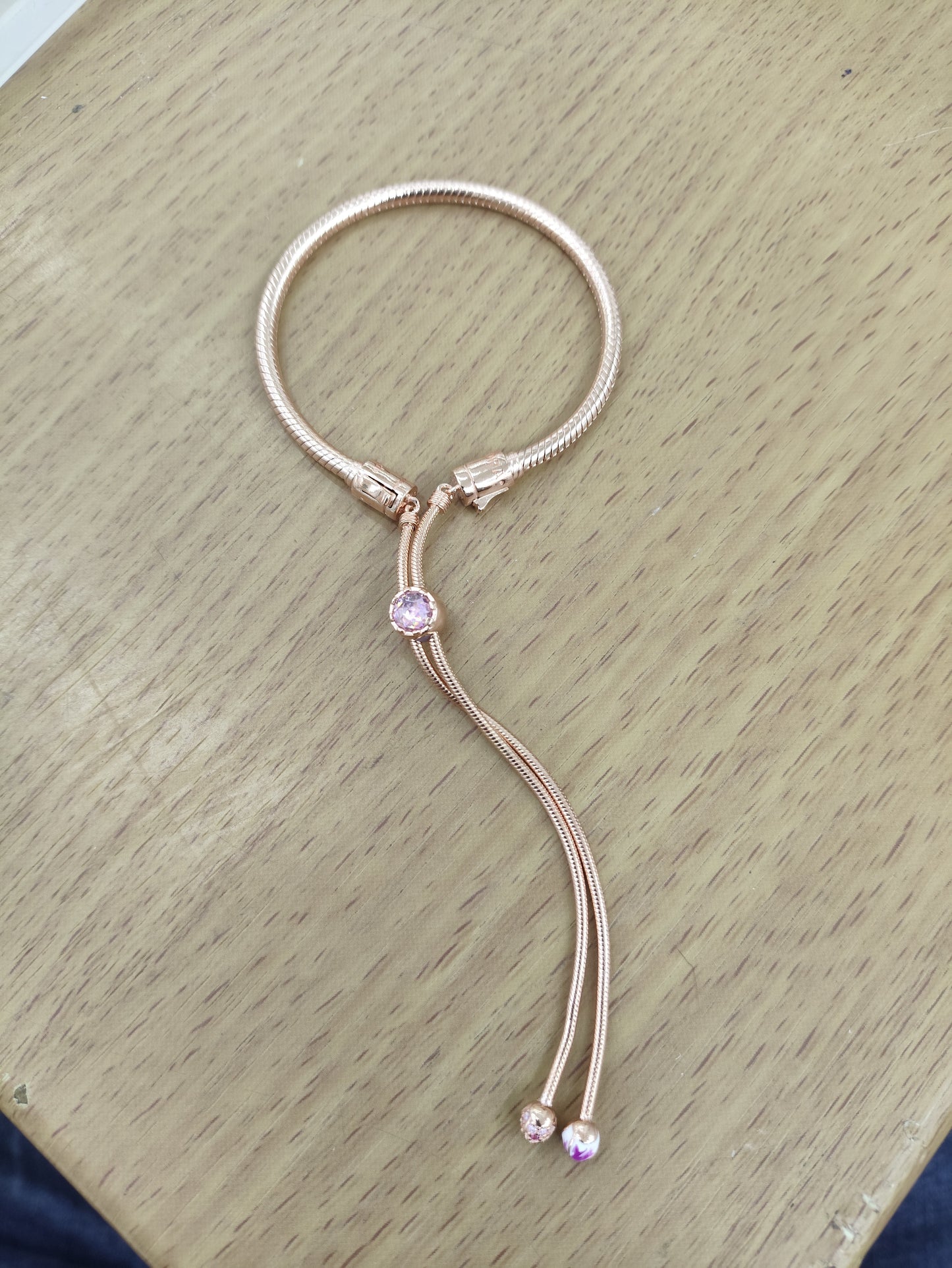 TMPPD015 Pulsera Dama Pand Plata Rosa Broche Zirconia Rosa Ajustable en Plata Fina .925