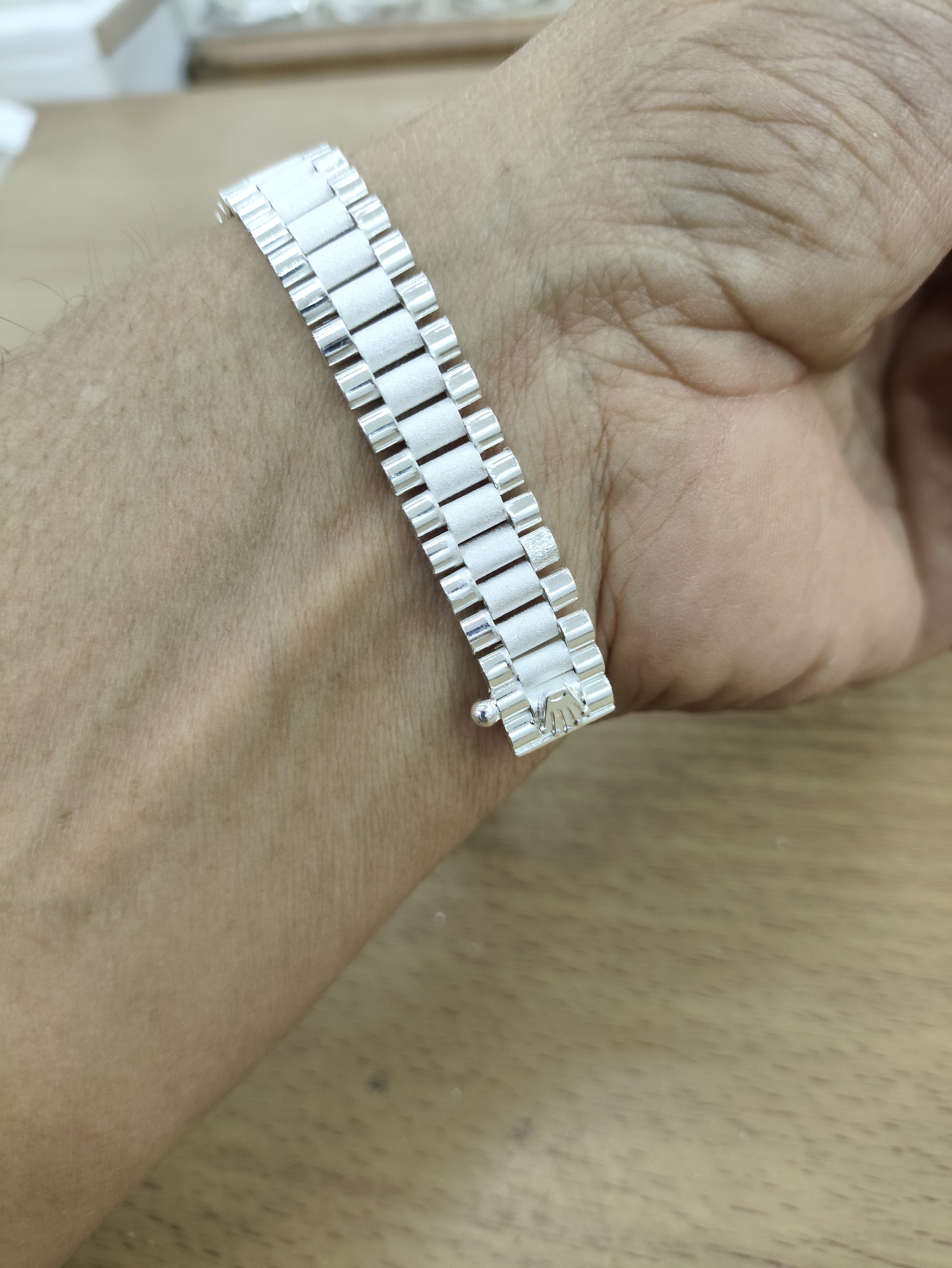 TMPPC001-20 Pulsera Esclava Caballero Eslabón Rlx Clásico 20 cm en Plata Fina .925
