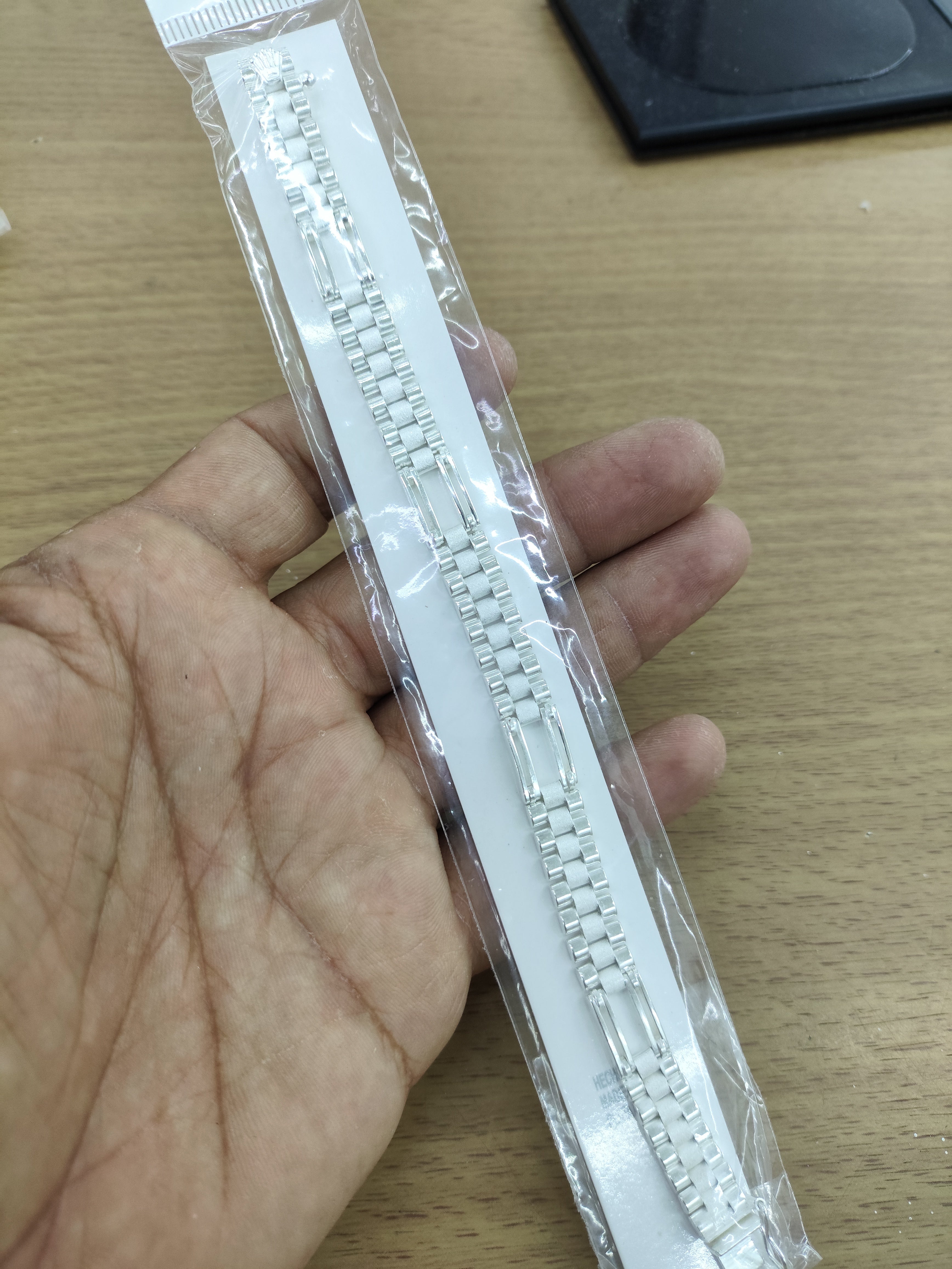 TMPPC003-20 Pulsera Caballero Modelo Rlx 4 Eslabones Largos 8 mm de Ancho x 20 cm de Largo en Plata Fina .925