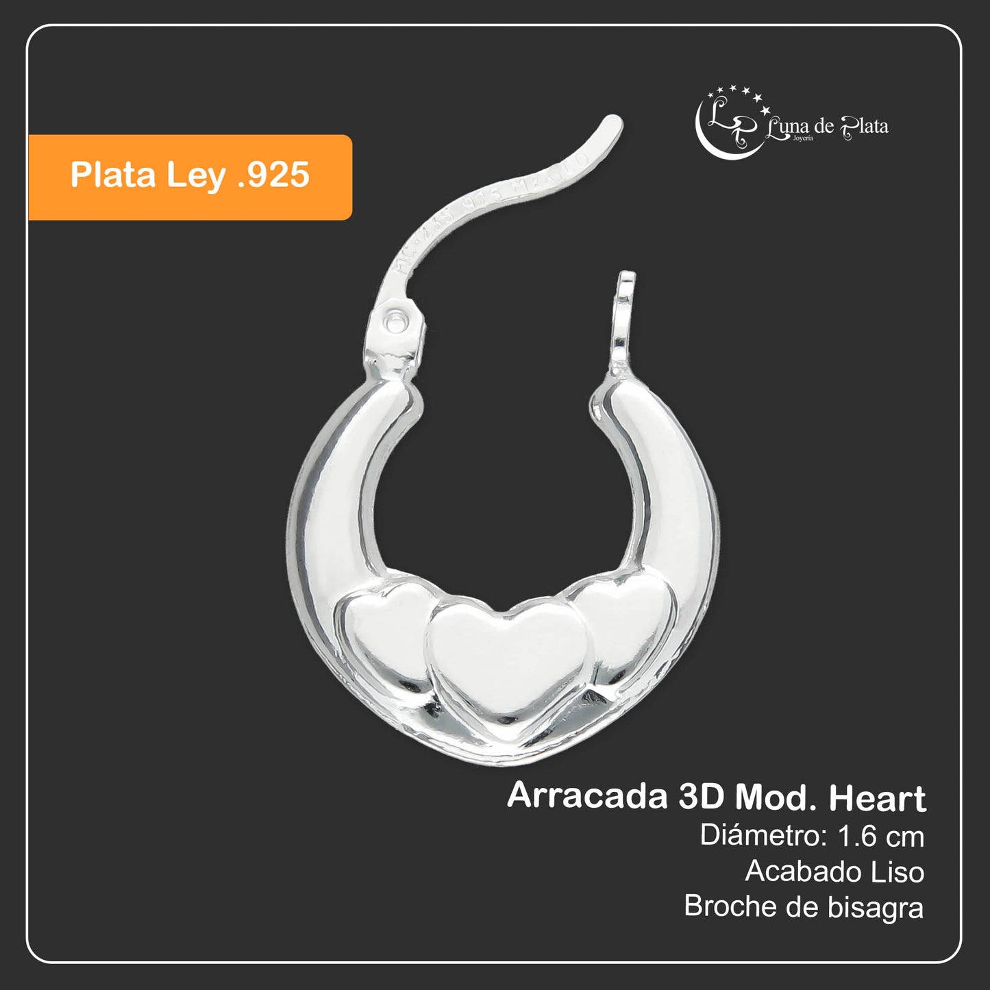 LPA3D005 Arracada 3d Modelo Heart 791489111