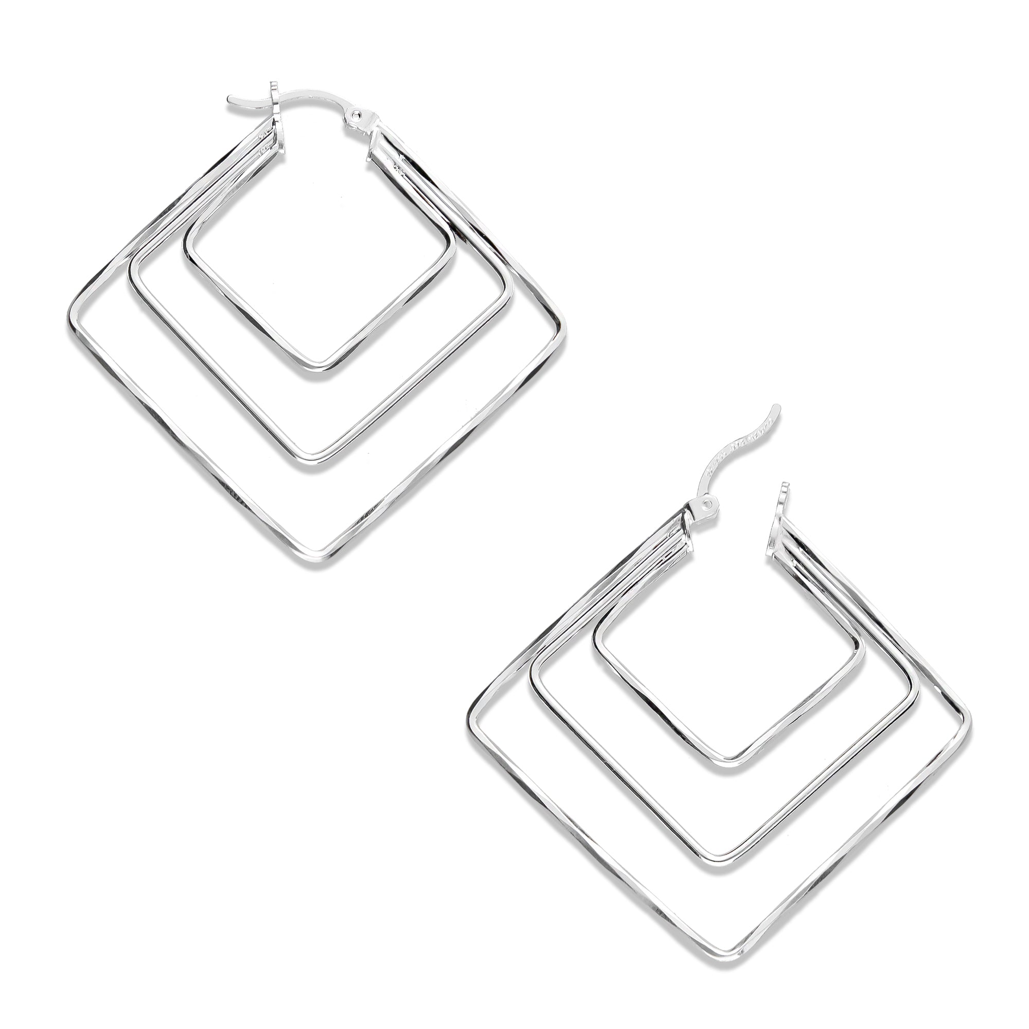 LPA3D013 Arracada 3d Modelo 3 Rombos Facetada Plata .925 Taxco Gro 3026115146
