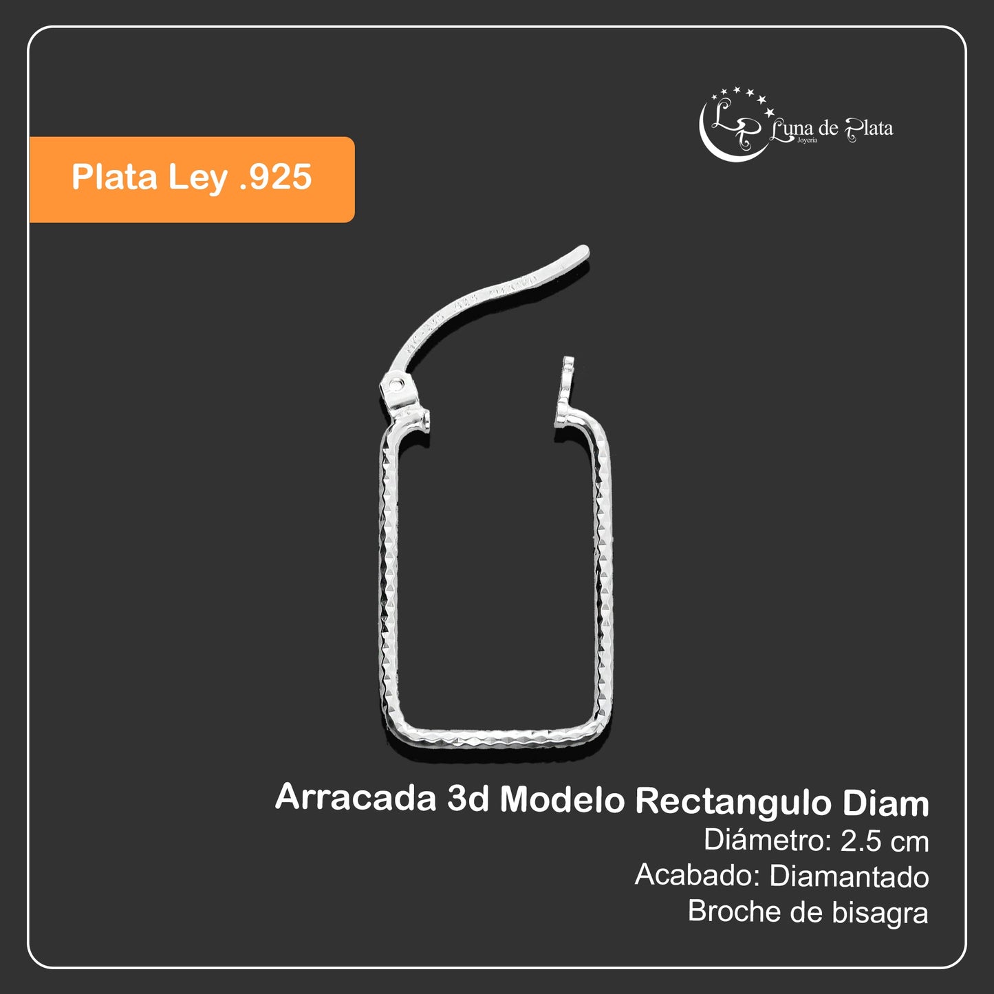 LPA3D014 Arracada 3d Modelo Rectangulo Diam Plata .925 Taxco Gro 2054475939