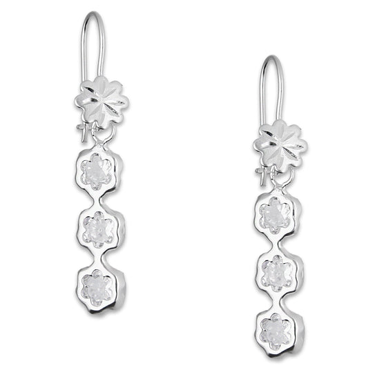 LPAA009 Aretes De Arillo Dama Eslabones Flor Blanco en Plata .925 MLM5165649984
