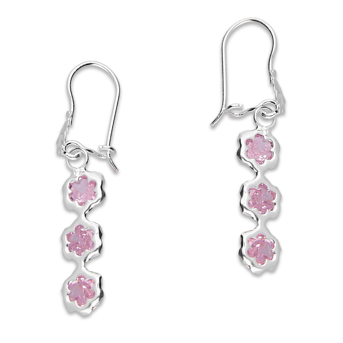 LPAA010 Aretes De Arillo Dama Eslabones Flor Rosa en Plata .925 MLM2855914483