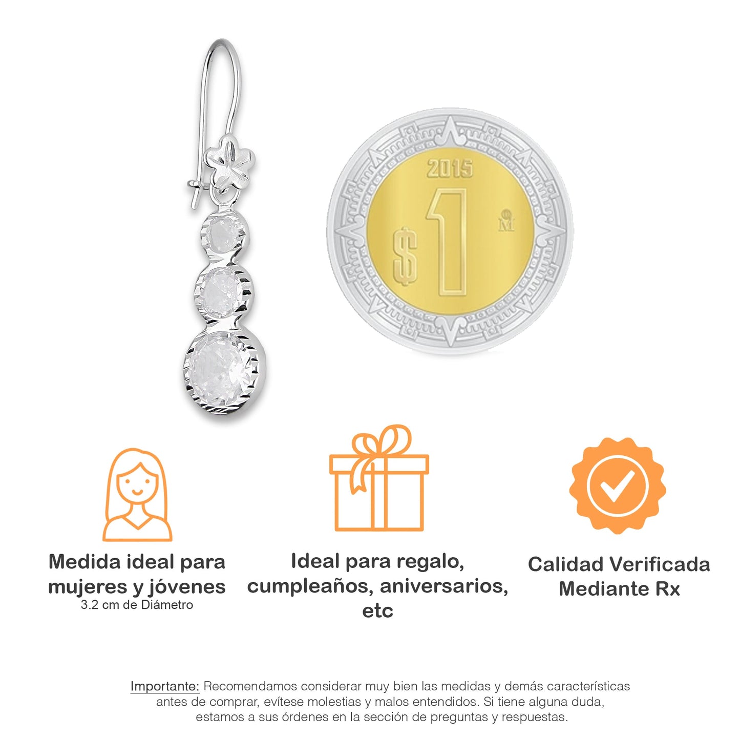 LPAA012 Aretes De Arillo Dama Eslabones Circular Ascendente Blanco en Plata .925 MLM5165619190