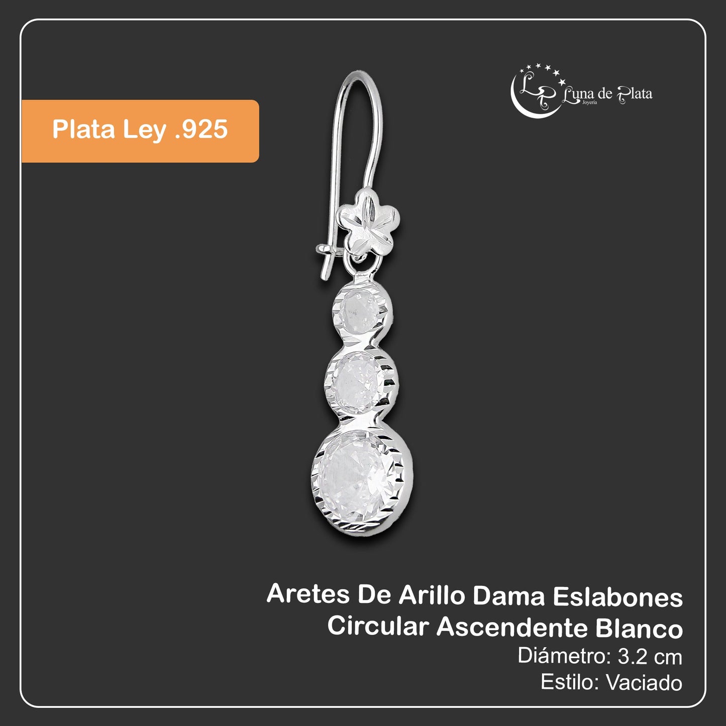 LPAA012 Aretes De Arillo Dama Eslabones Circular Ascendente Blanco en Plata .925 MLM5165619190