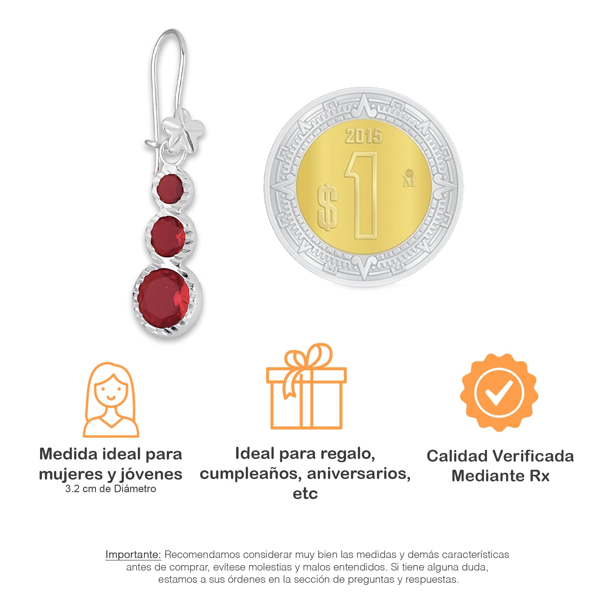 LPAA014 Aretes De Arillo Dama Eslabones Circular Ascendente Rojo en Plata .925 MLM5165649970
