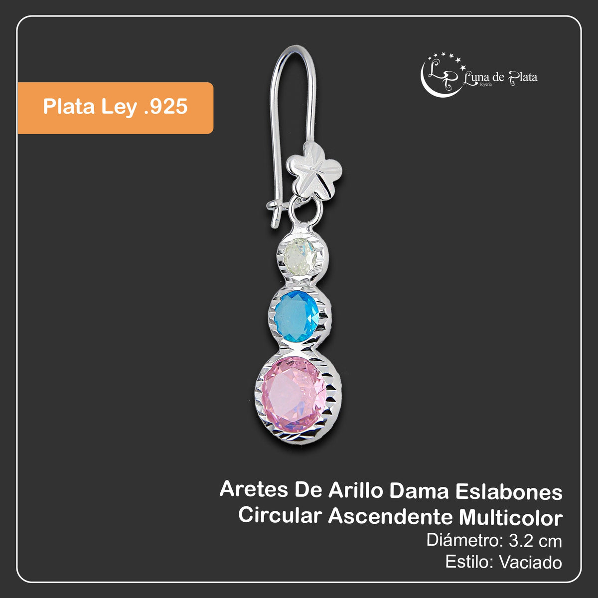 LPAA015 Aretes De Arillo Dama Eslabones Circular Ascendente Multicolor en Plata .925 MLM5165619080