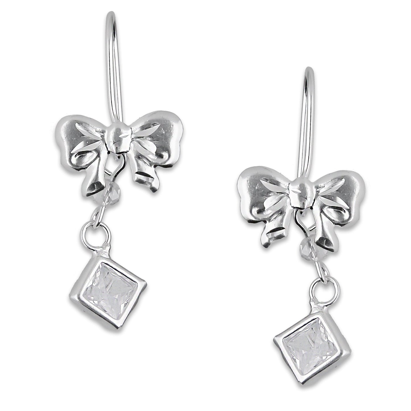LPAA016 Aretes De Arillo Dama Moño con Rombo Zirconia Blanca en Plata .925 MLM5165619100