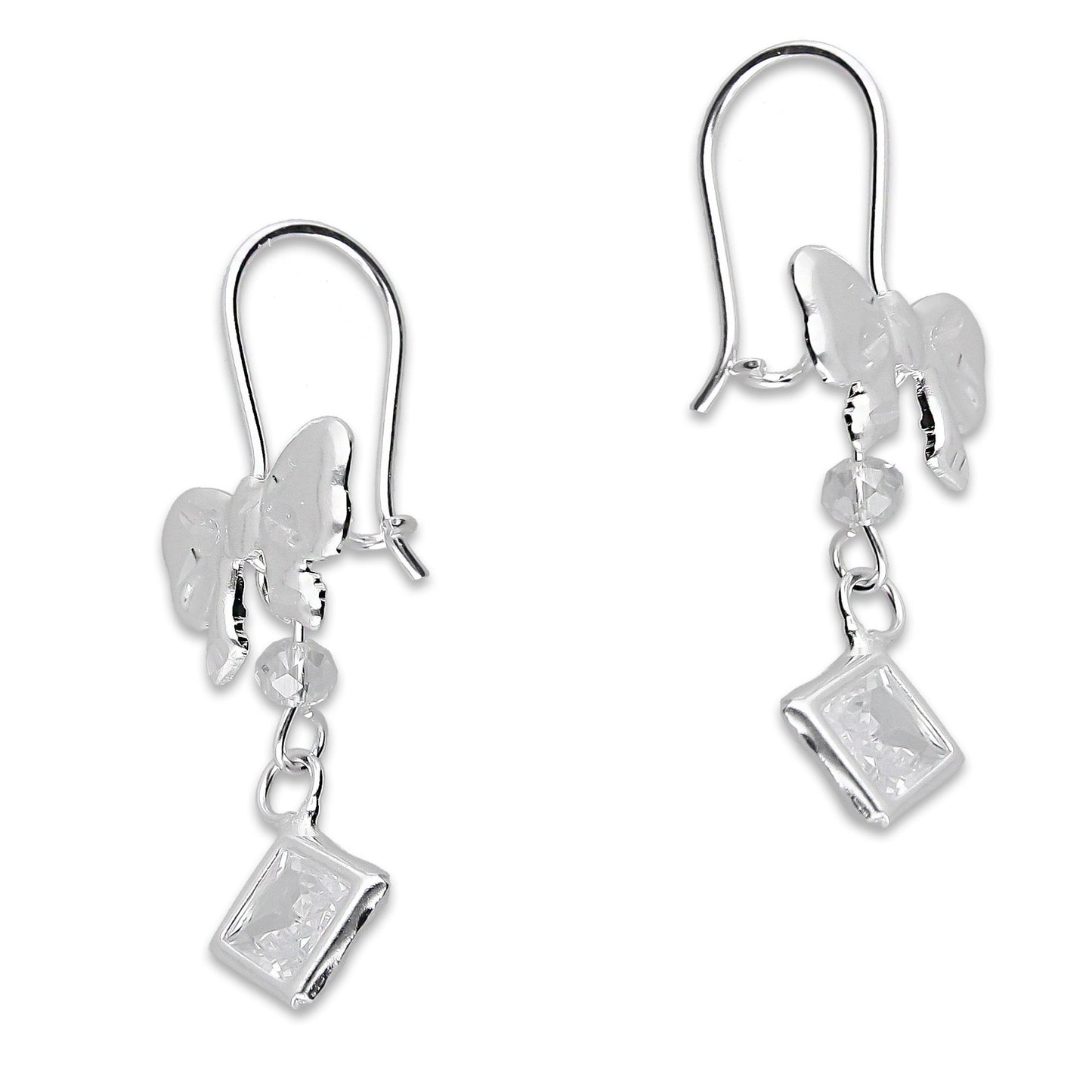 LPAA016 Aretes De Arillo Dama Moño con Rombo Zirconia Blanca en Plata .925 MLM5165619100