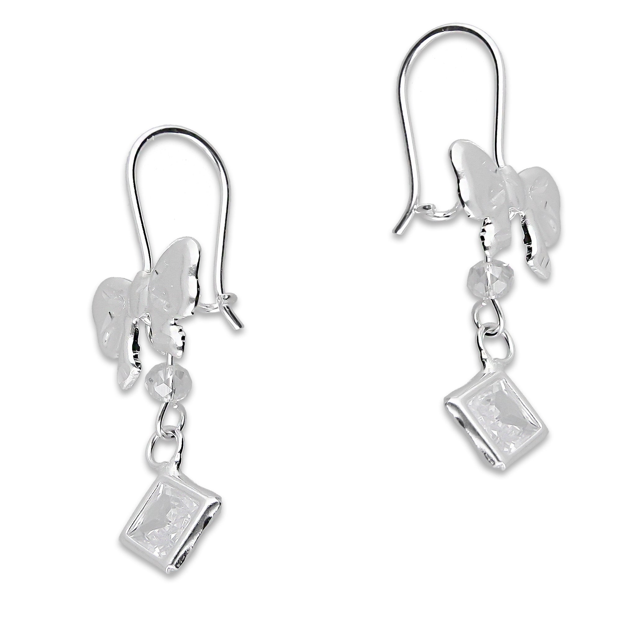 LPAA016 Aretes De Arillo Dama Moño con Rombo Zirconia Blanca en Plata .925 MLM5165619100
