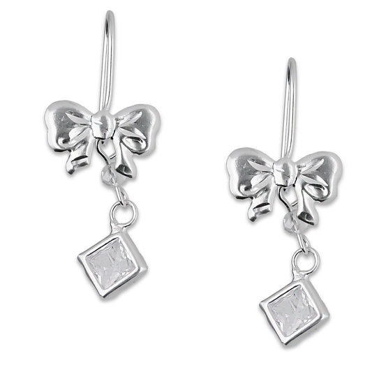 LPAA016 Aretes De Arillo Dama Moño con Rombo Zirconia Blanca en Plata .925 MLM5165619100