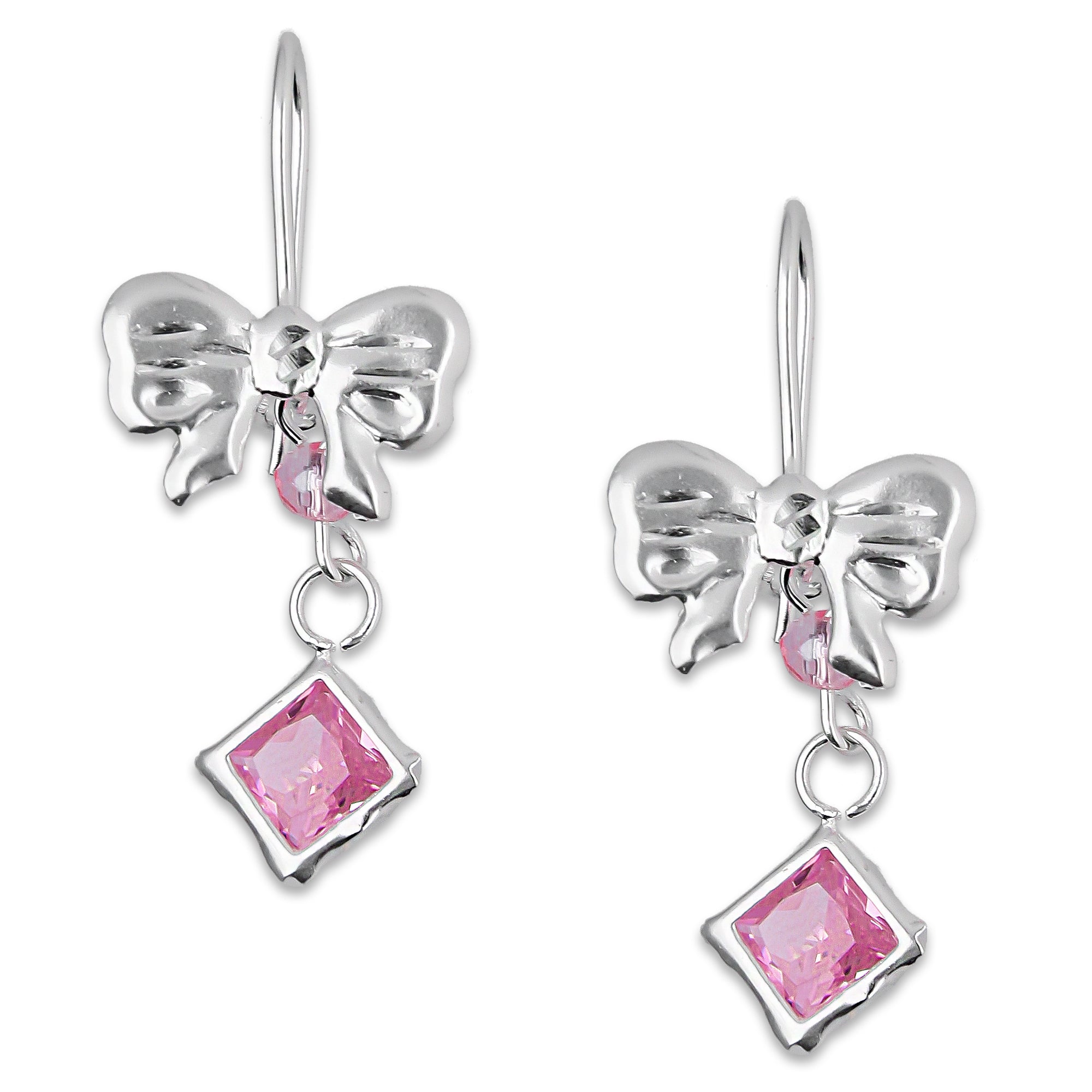 LPAA017 Aretes De Arillo Dama Moño con Rombo Zirconia Rosa en Plata .925 MLM5165630132