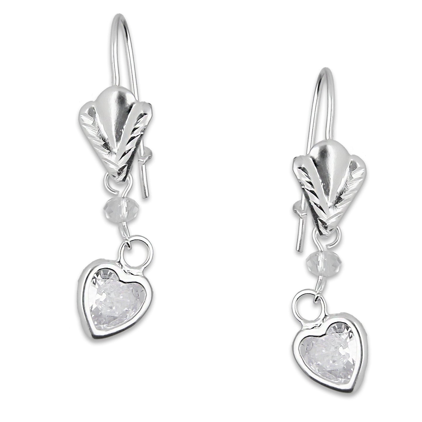 LPAA018 Aretes De Arillo Dama Hojita con Corazón Zirconia Blanca en Plata .925 MLM5165619194