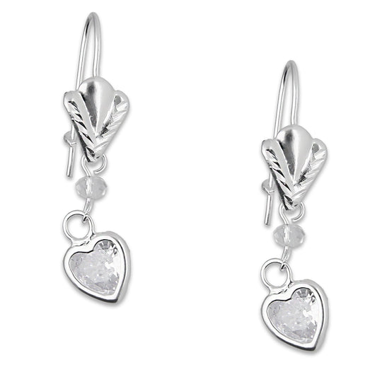 LPAA018 Aretes De Arillo Dama Hojita con Corazón Zirconia Blanca en Plata .925 MLM5165619194