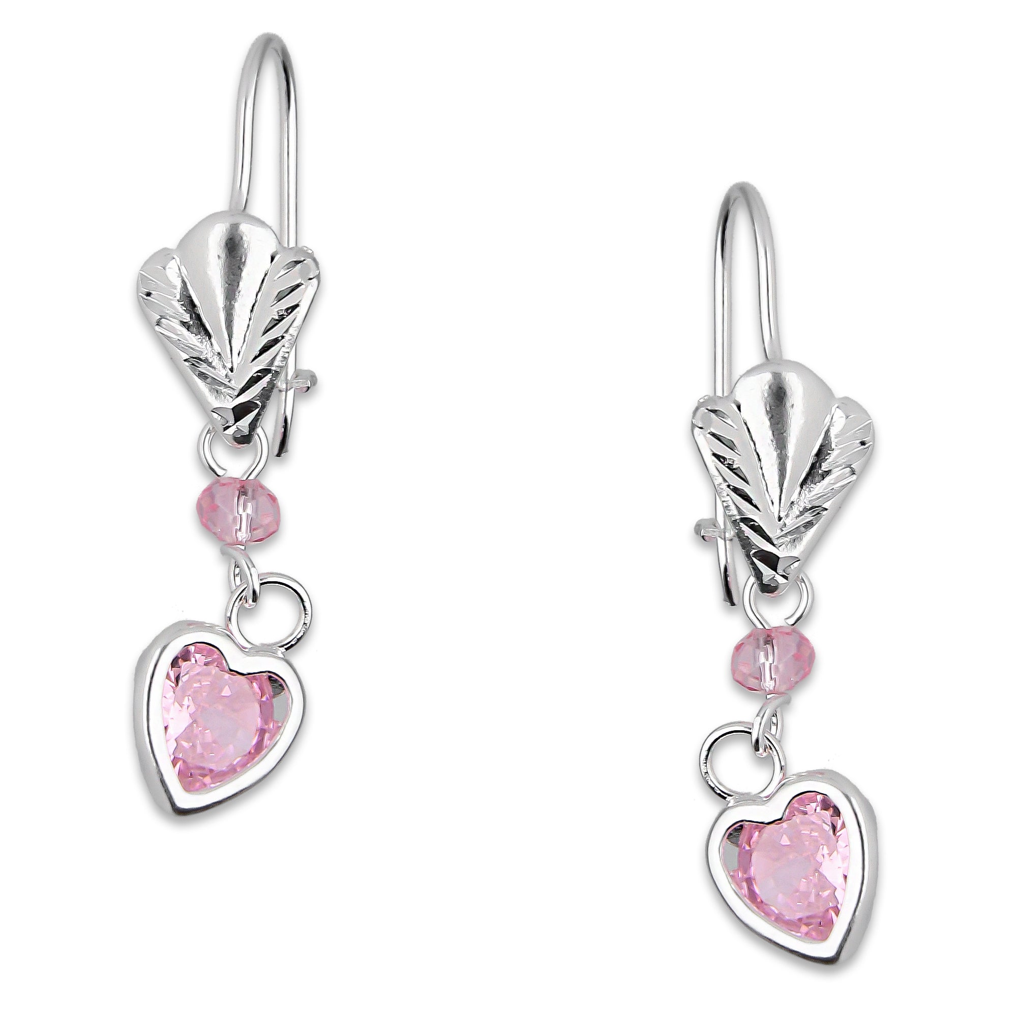 LPAA019 Aretes De Arillo Dama Hojita con Corazón Zirconia Rosa en Plata .925 MLM5165649908