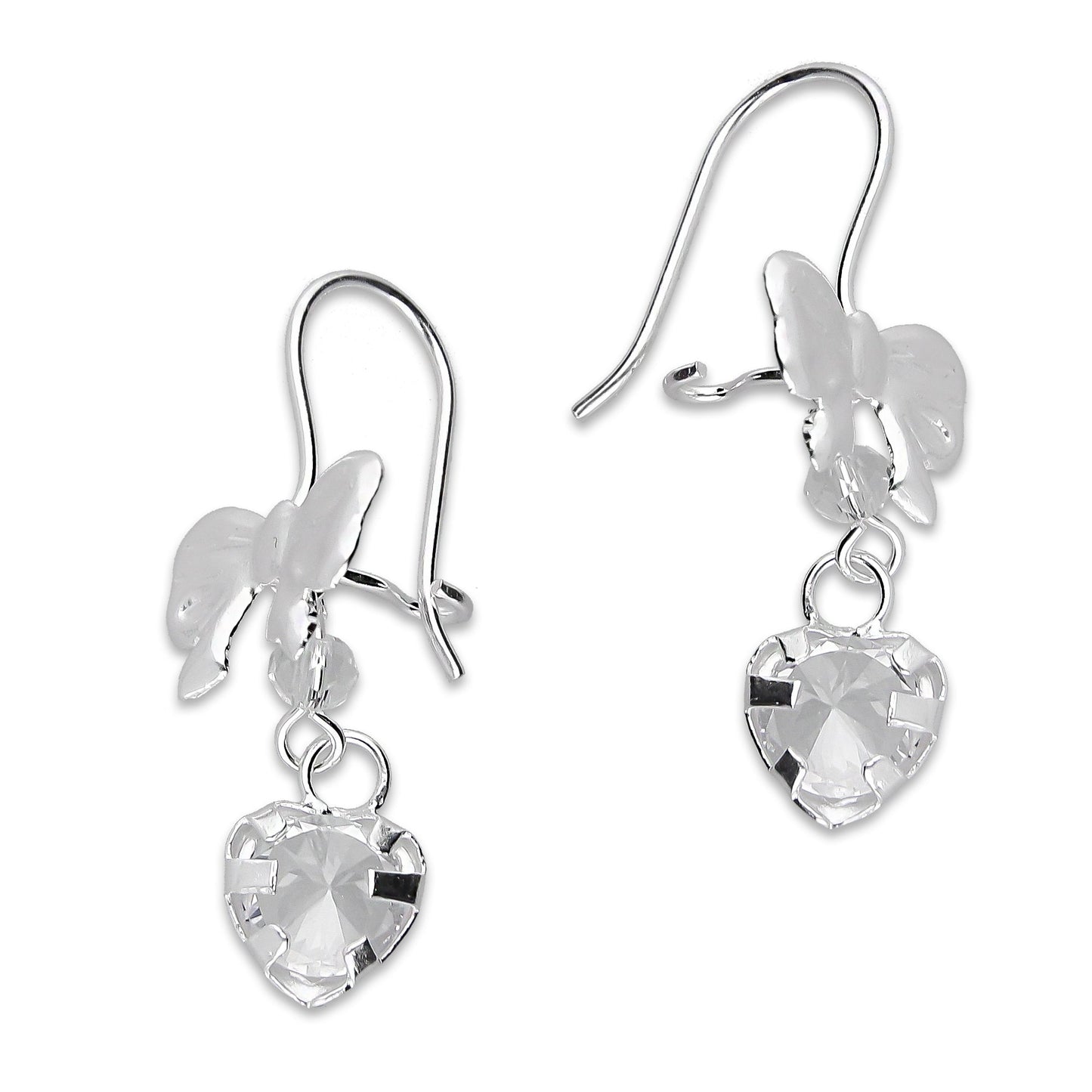 LPAA020 Aretes De Arillo Dama Moño Corazón con Zirconia Blanca en Plata .925 MLM5165619038