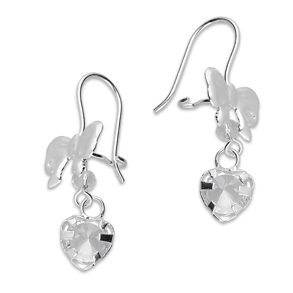 LPAA020 Aretes De Arillo Dama Moño Corazón con Zirconia Blanca en Plata .925 MLM5165619038