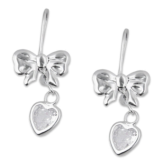 LPAA020 Aretes De Arillo Dama Moño Corazón con Zirconia Blanca en Plata .925 MLM5165619038