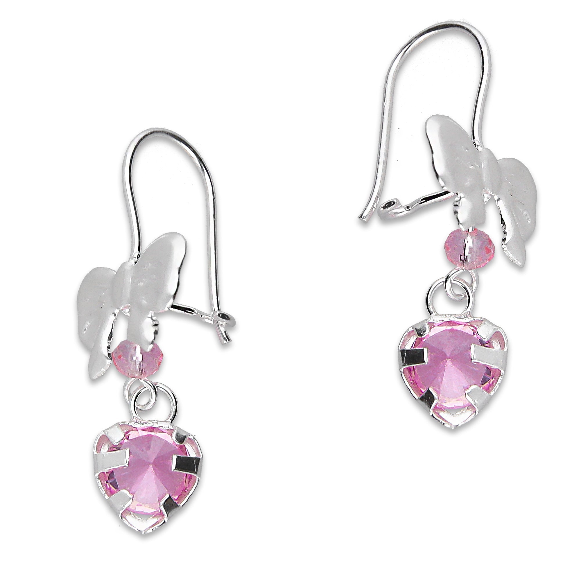 LPAA021 Aretes De Arillo Dama Moño Corazón con Zirconia Rosa en Plata .925 MLM2855914657