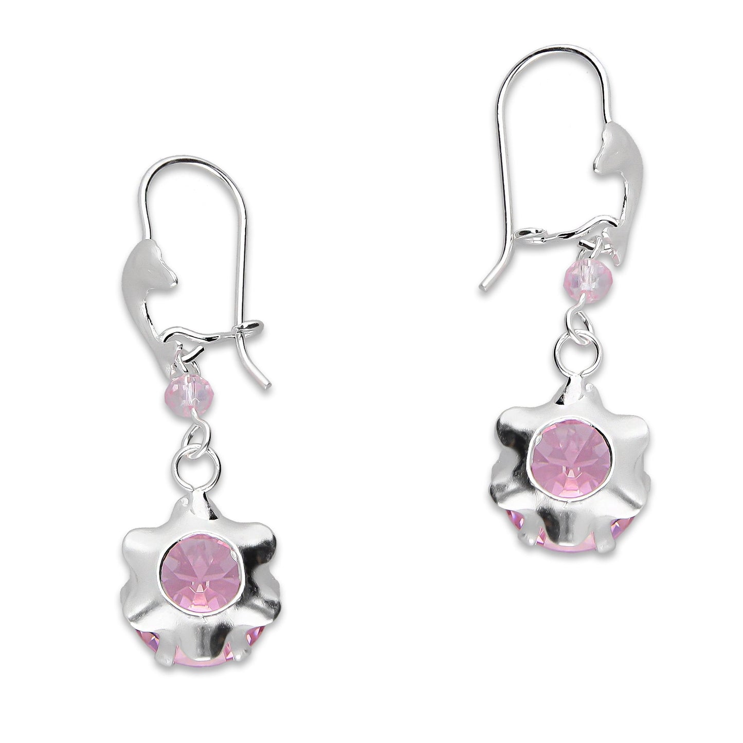 LPAA023 Aretes De Arillo Dama Delfin con Zirconia Redonda de 10 mm Rosa en Plata .925 MLM2855914505