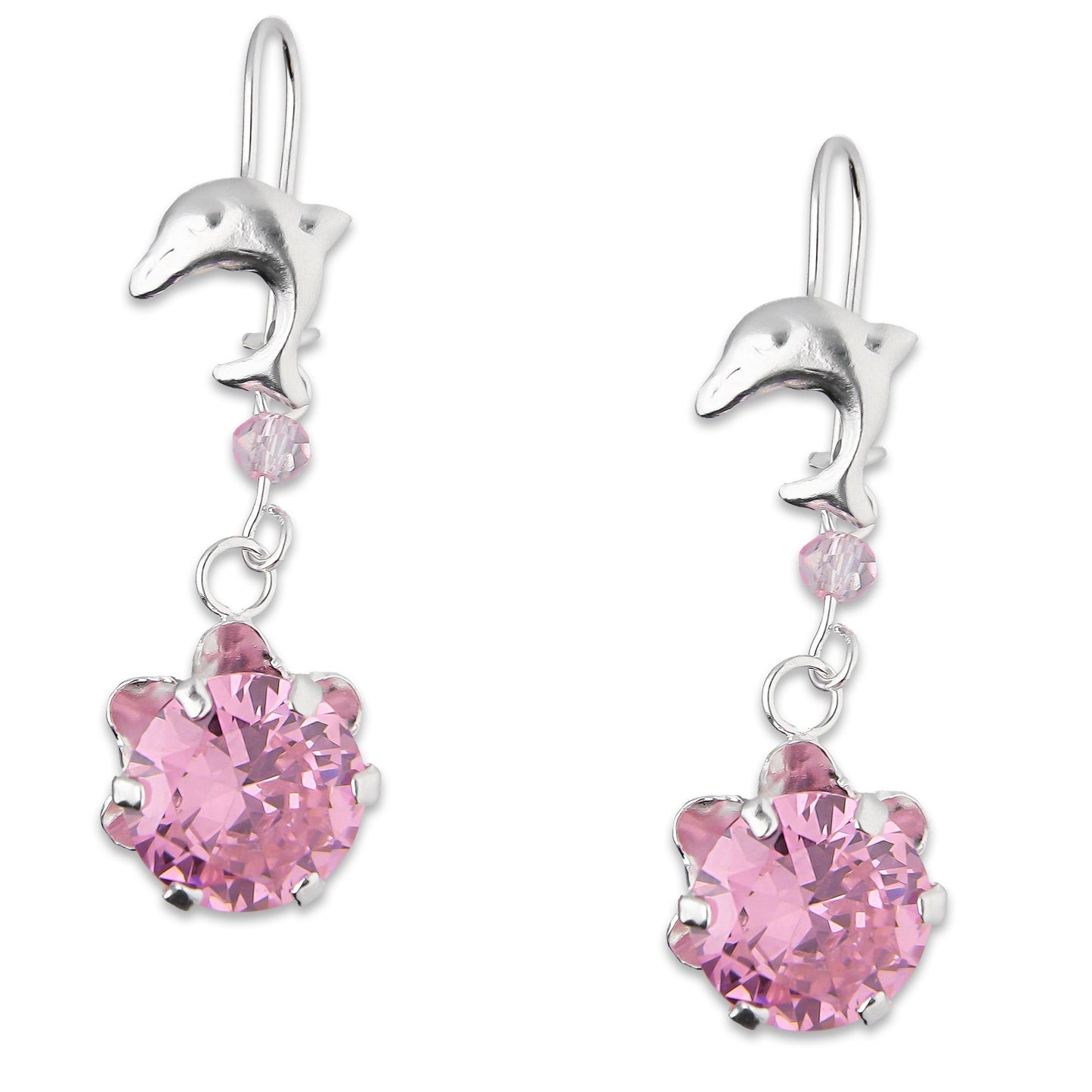 LPAA023 Aretes De Arillo Dama Delfin con Zirconia Redonda de 10 mm Rosa en Plata .925 MLM2855914505