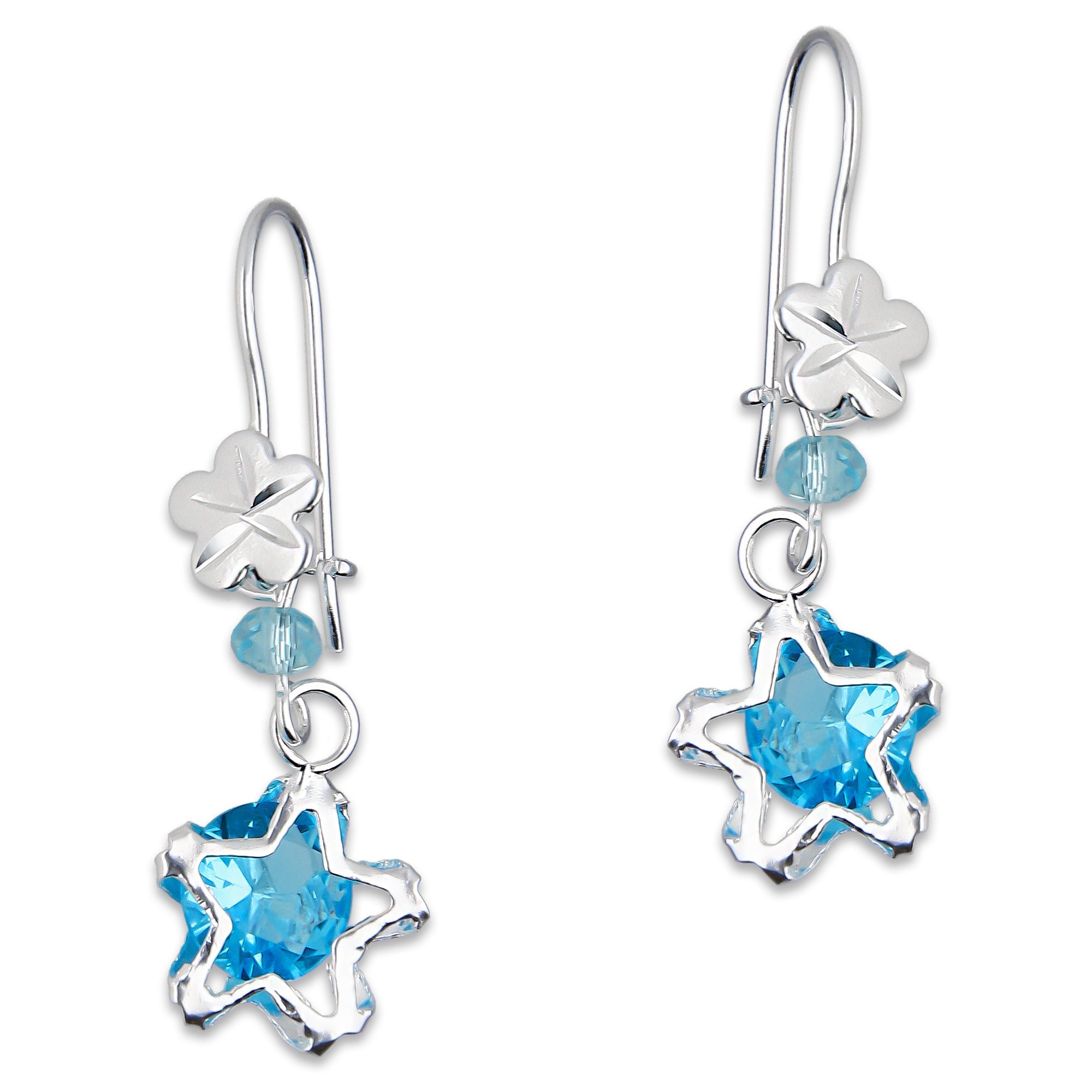 LPAA026 Aretes De Arillo Dama Estrella Colgante con Zirconia Azul en Plata .925 MLM5165649962