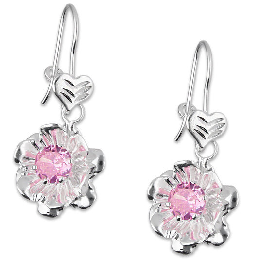 LPAA028 Aretes De Arillo Dama Clavel Colgante con Zirconia Rosa en Plata .925 MLM2855914517